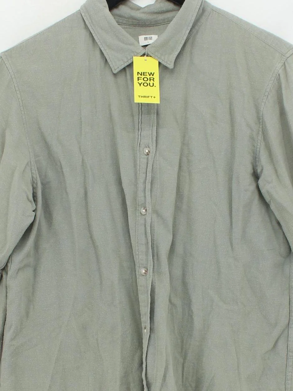 Uniqlo Men's Shirt L Green 100% Cotton Basic - Image 3