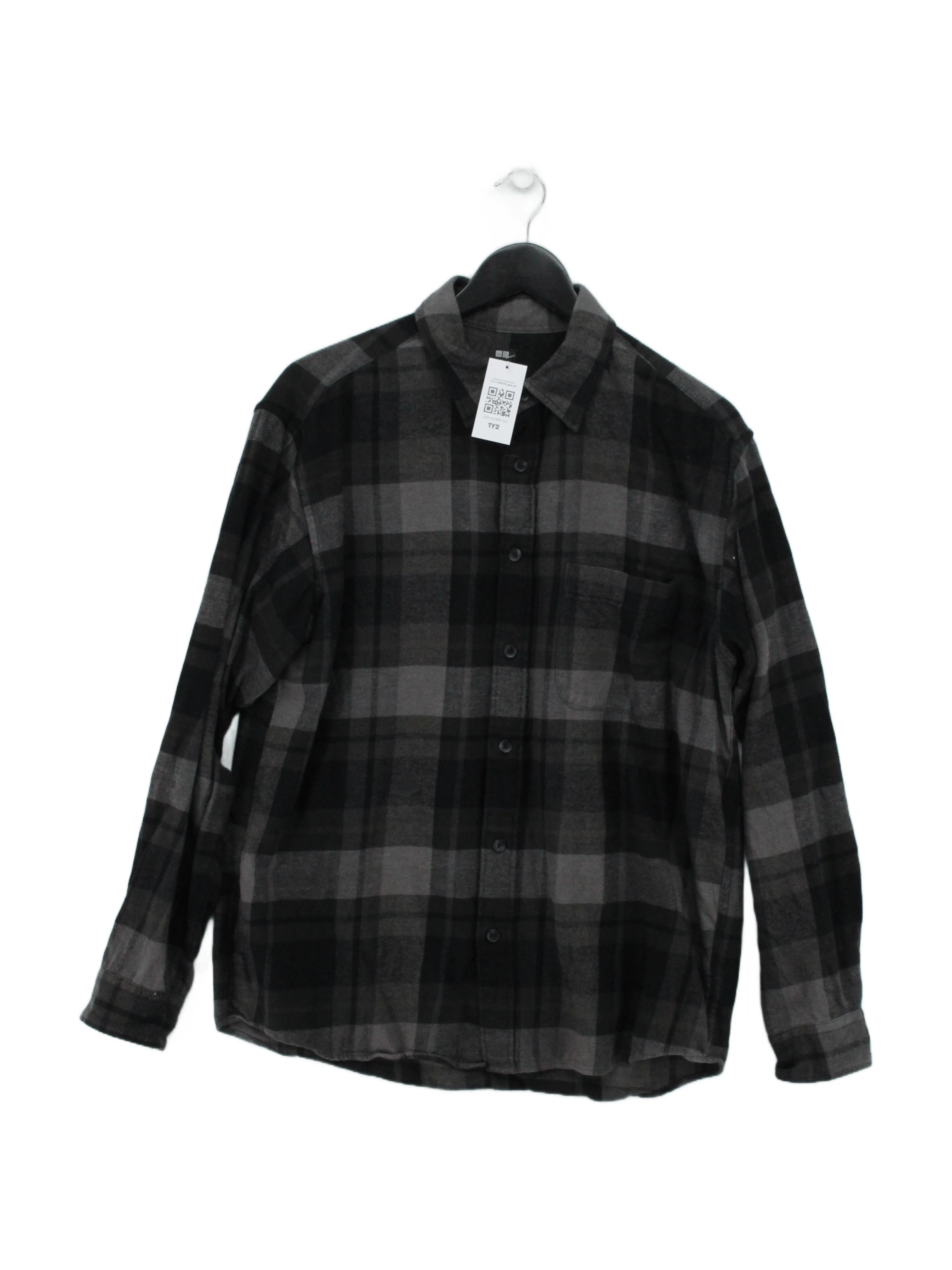 Uniqlo Men's Shirt M Grey Checkered 100% Cotton Basic