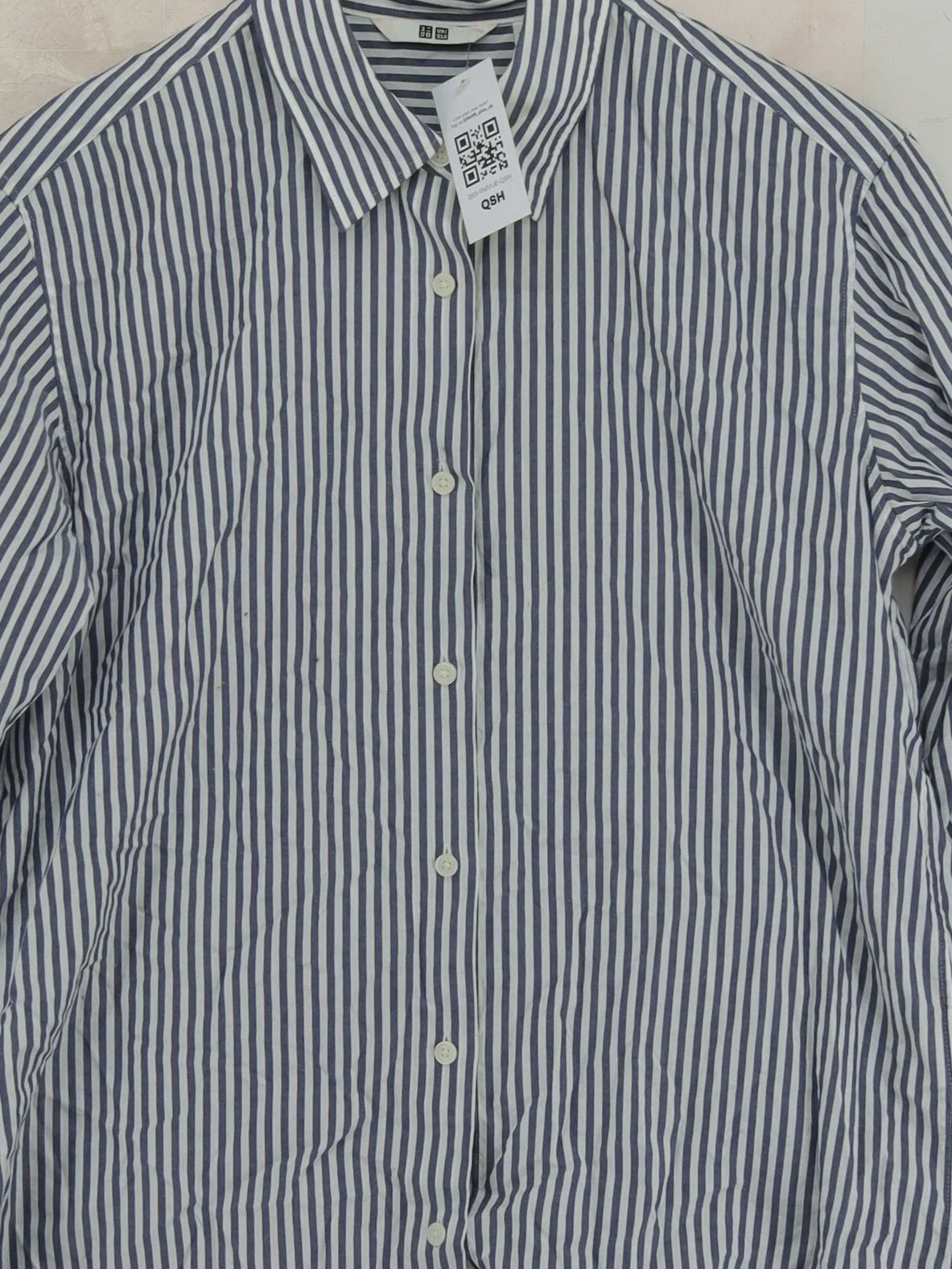 Uniqlo Men's Shirt S Blue Striped 100% Cotton Basic - Image 3