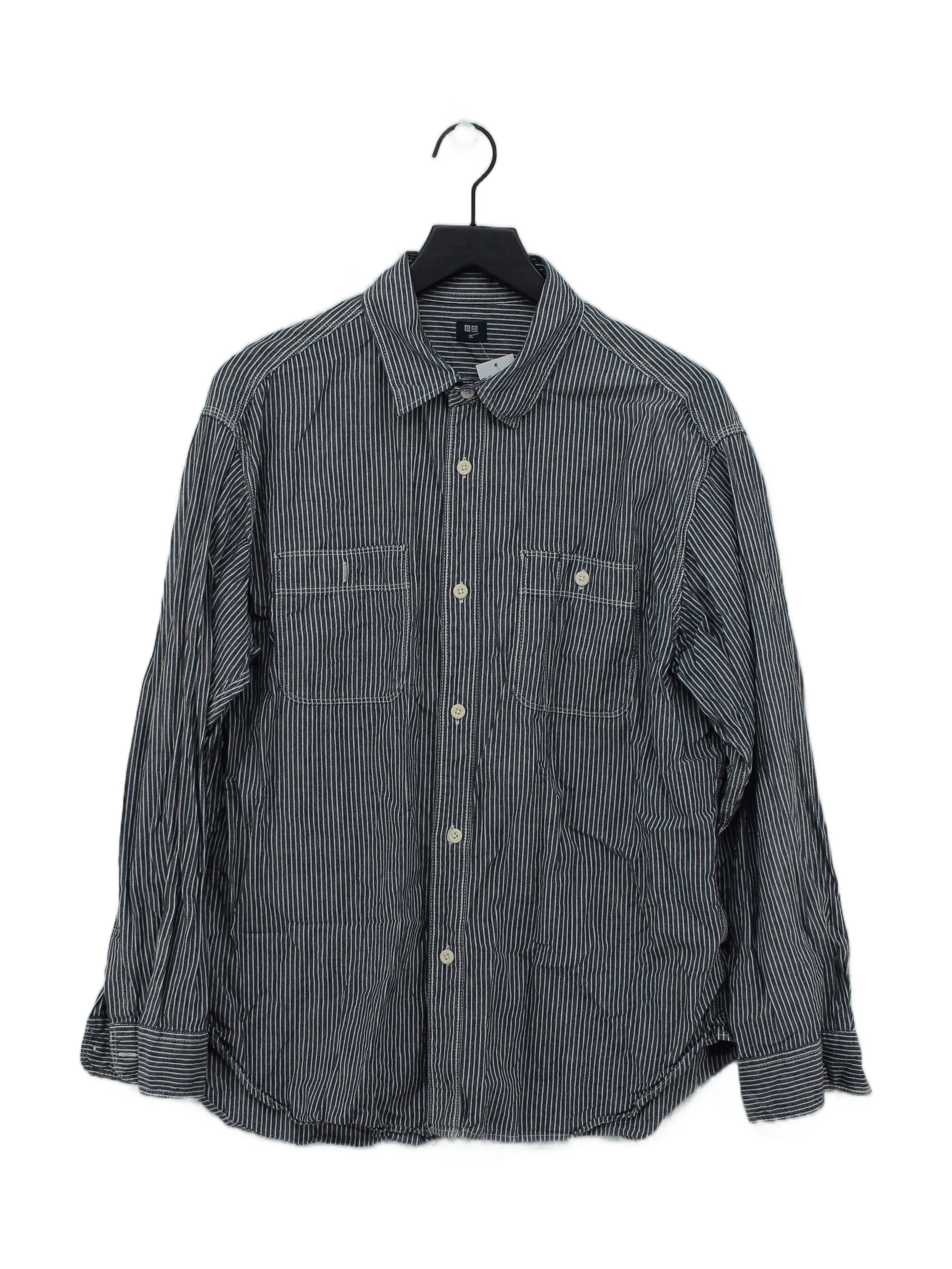 Uniqlo Men's Shirt XL Blue Striped 100% Cotton Basic