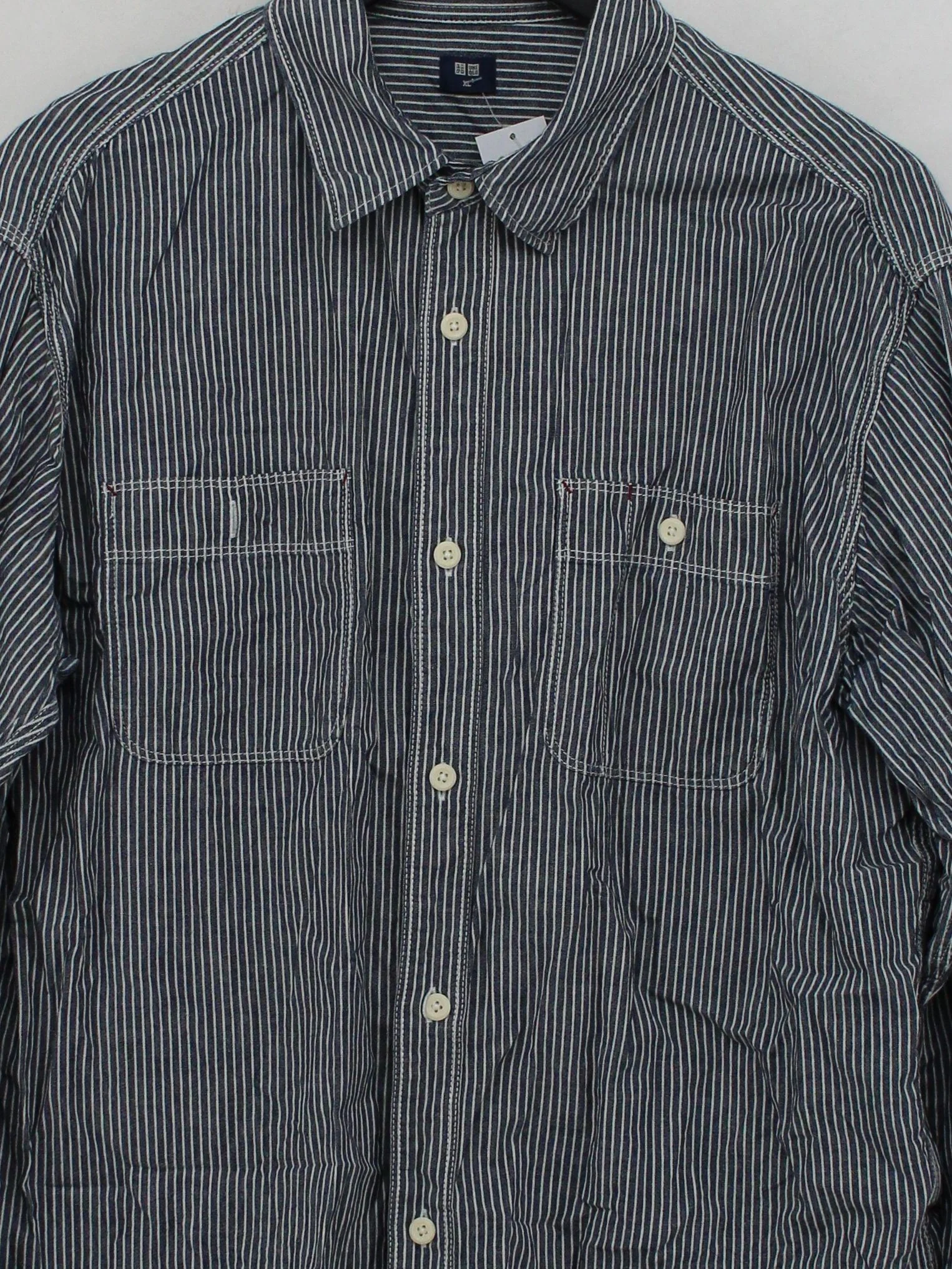 Uniqlo Men's Shirt XL Blue Striped 100% Cotton Basic - Image 3