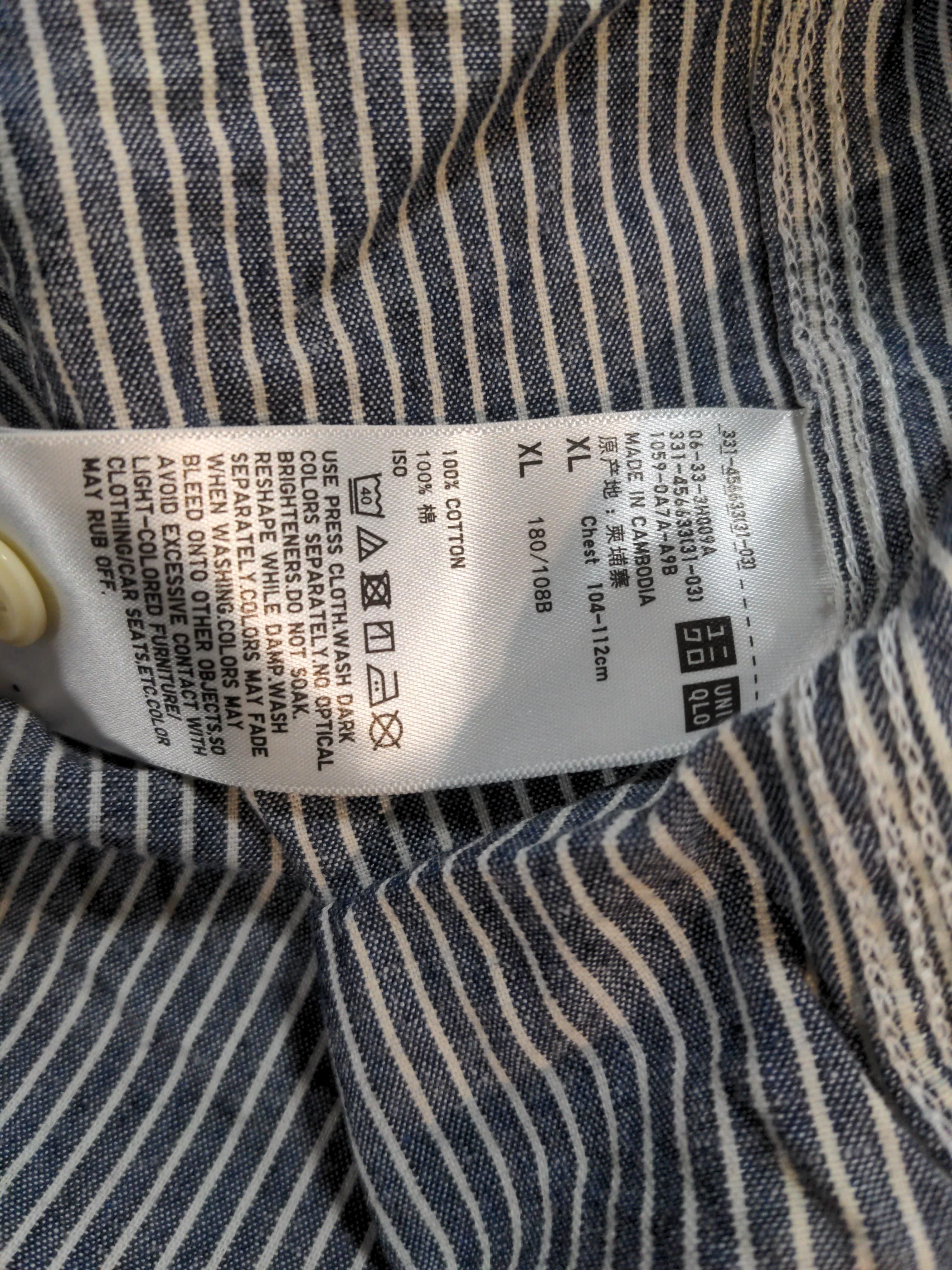 Uniqlo Men's Shirt XL Blue Striped 100% Cotton Basic - Image 6