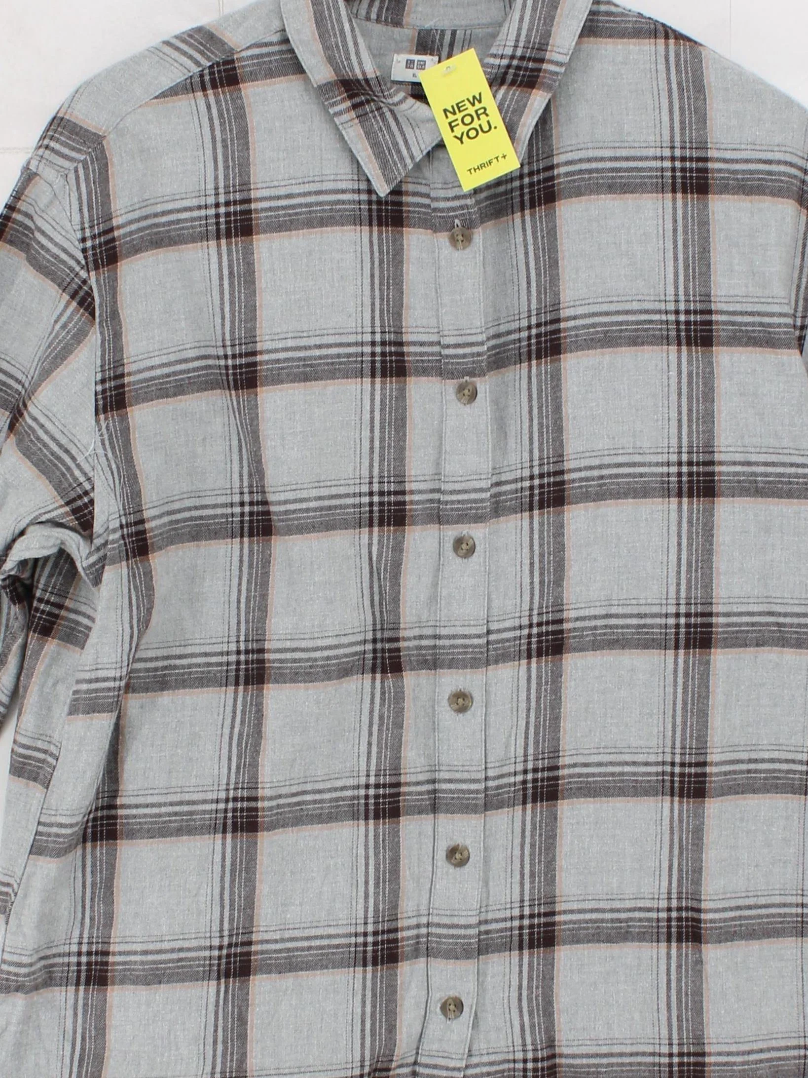 Uniqlo Men's Shirt XL Grey Checkered 100% Cotton Basic - Image 3