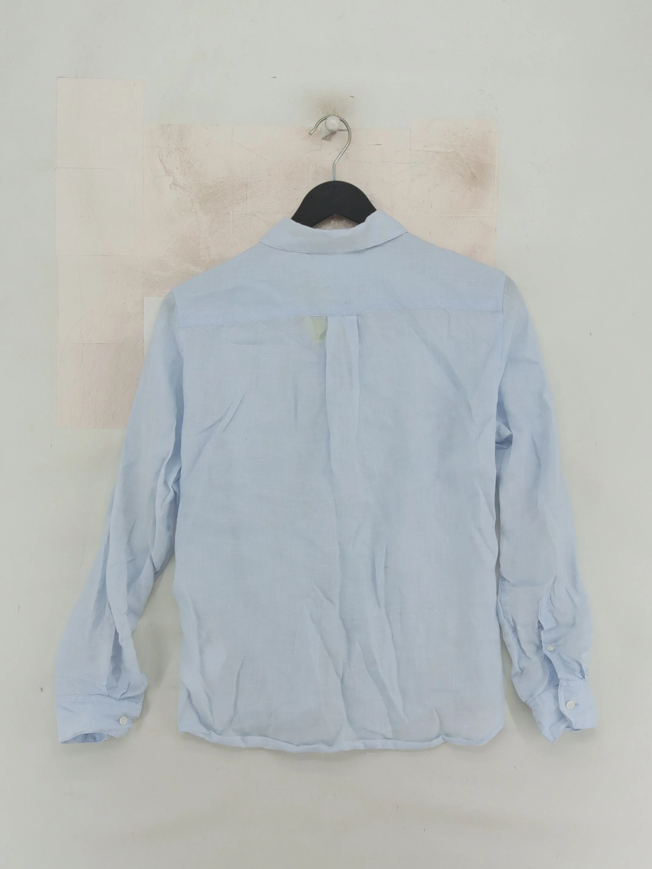 Uniqlo Men's Shirt XXS Blue 100% Linen Basic - Image 2