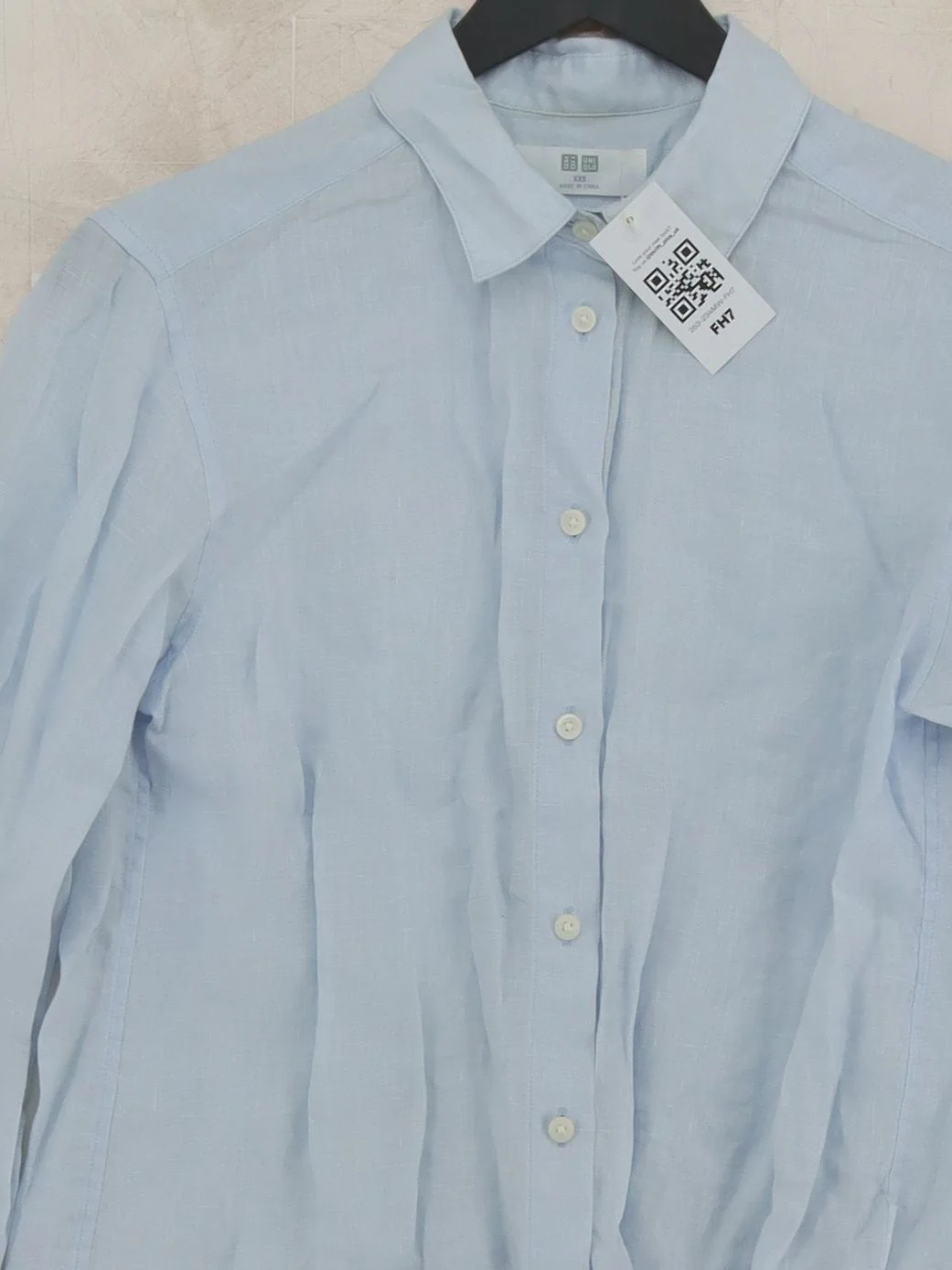 Uniqlo Men's Shirt XXS Blue 100% Linen Basic - Image 3