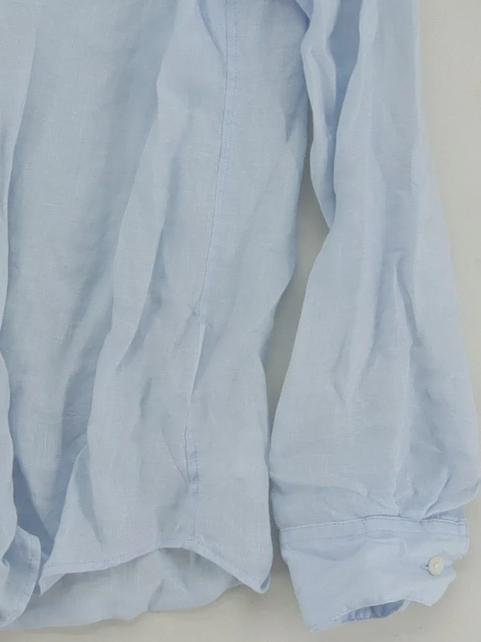 Uniqlo Men's Shirt XXS Blue 100% Linen Basic - Image 4