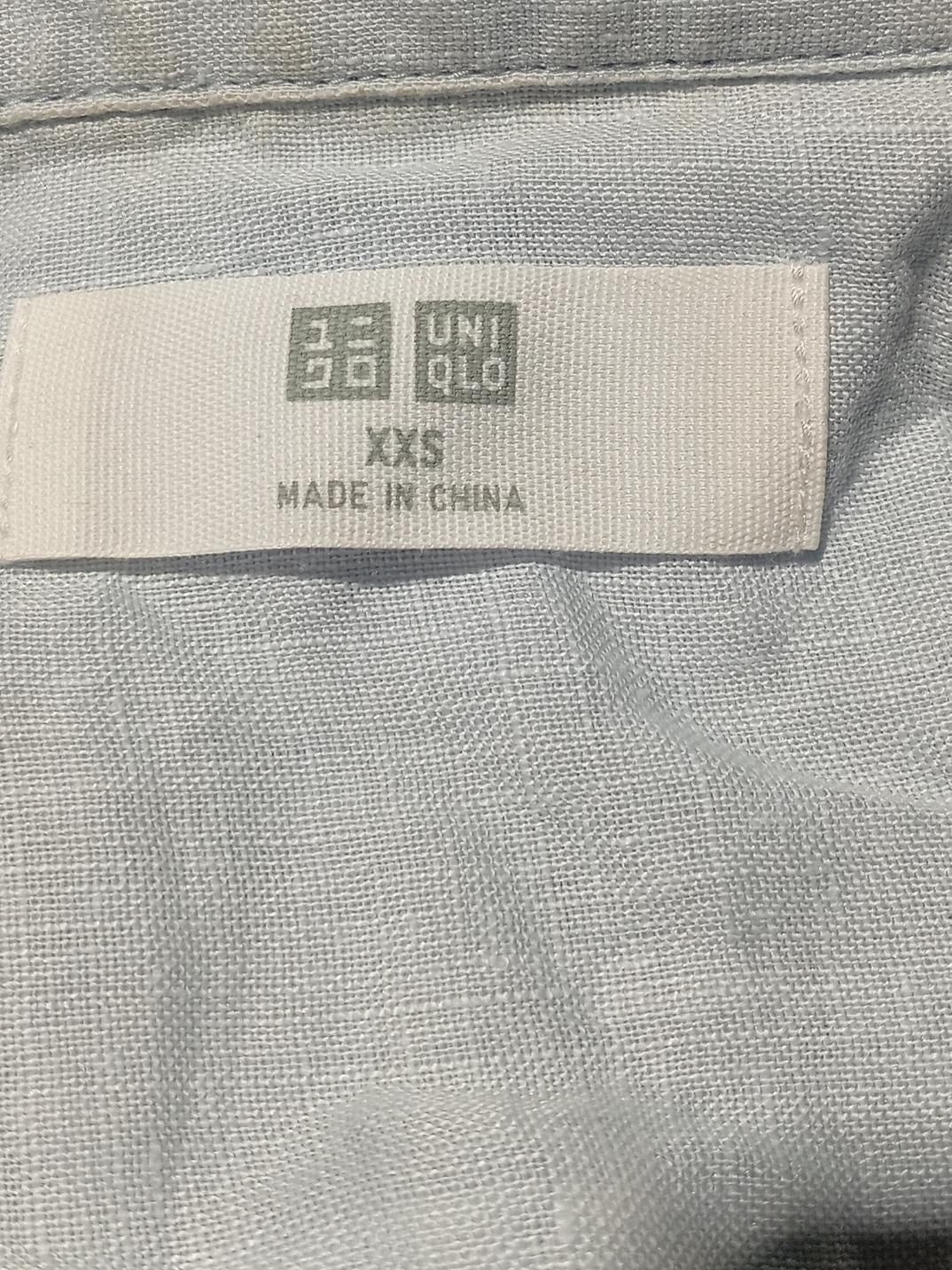 Uniqlo Men's Shirt XXS Blue 100% Linen Basic - Image 5