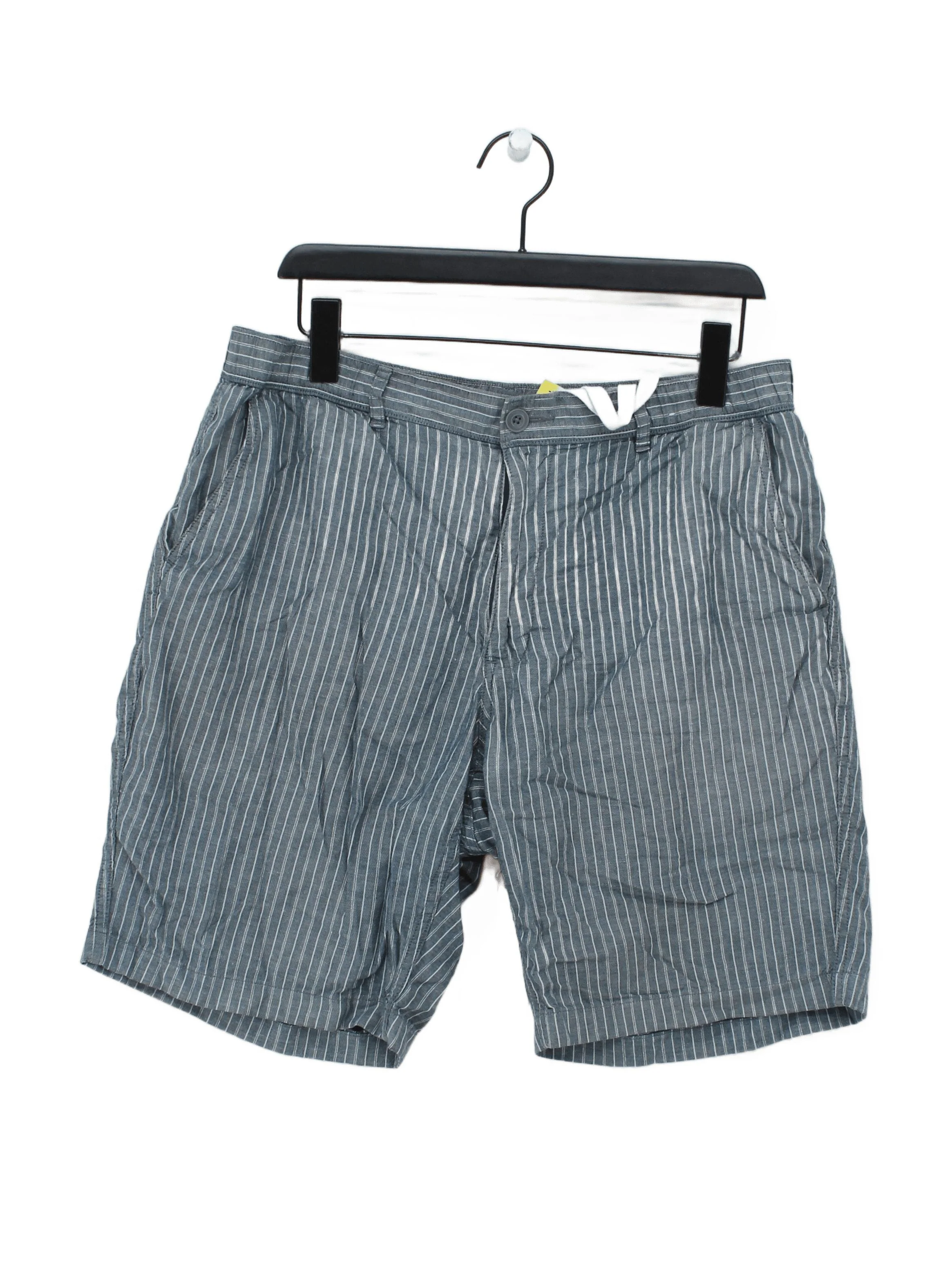 Uniqlo Men's Shorts L Blue Striped Cotton with Linen Chino
