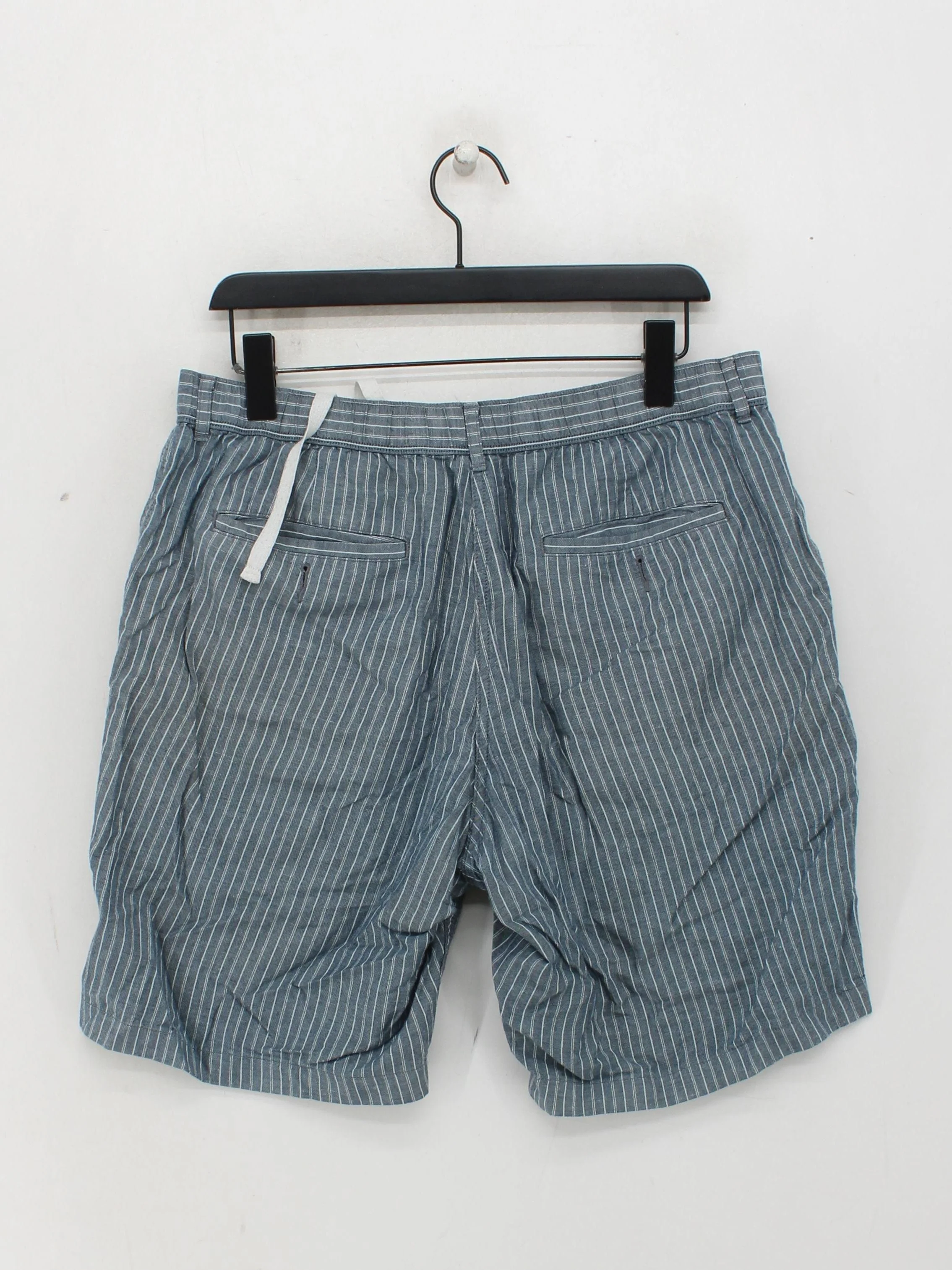 Uniqlo Men's Shorts L Blue Striped Cotton with Linen Chino - Image 2