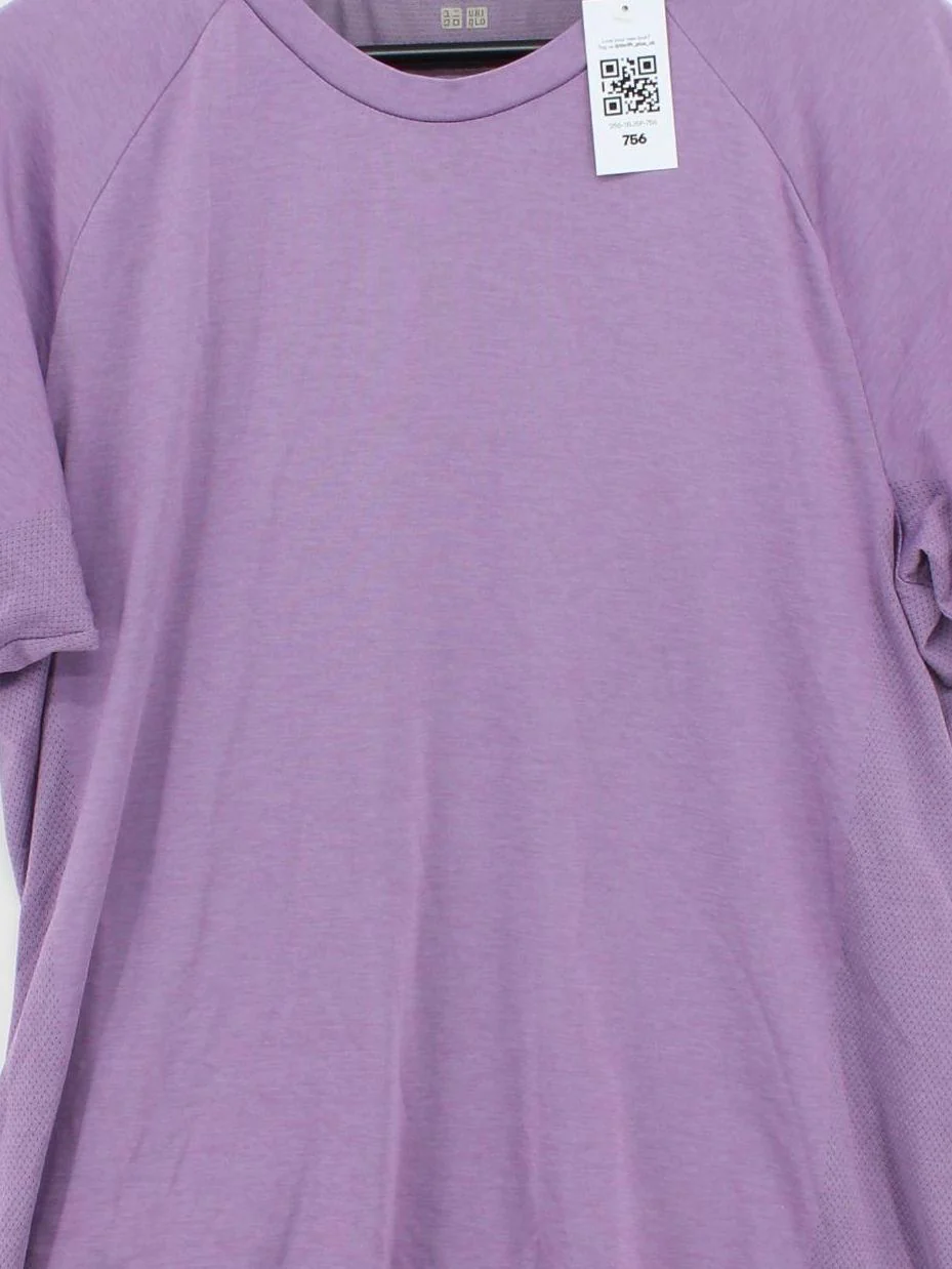 Uniqlo Men's T-Shirt L Purple 100% Polyester Round Neck Basic - Image 3