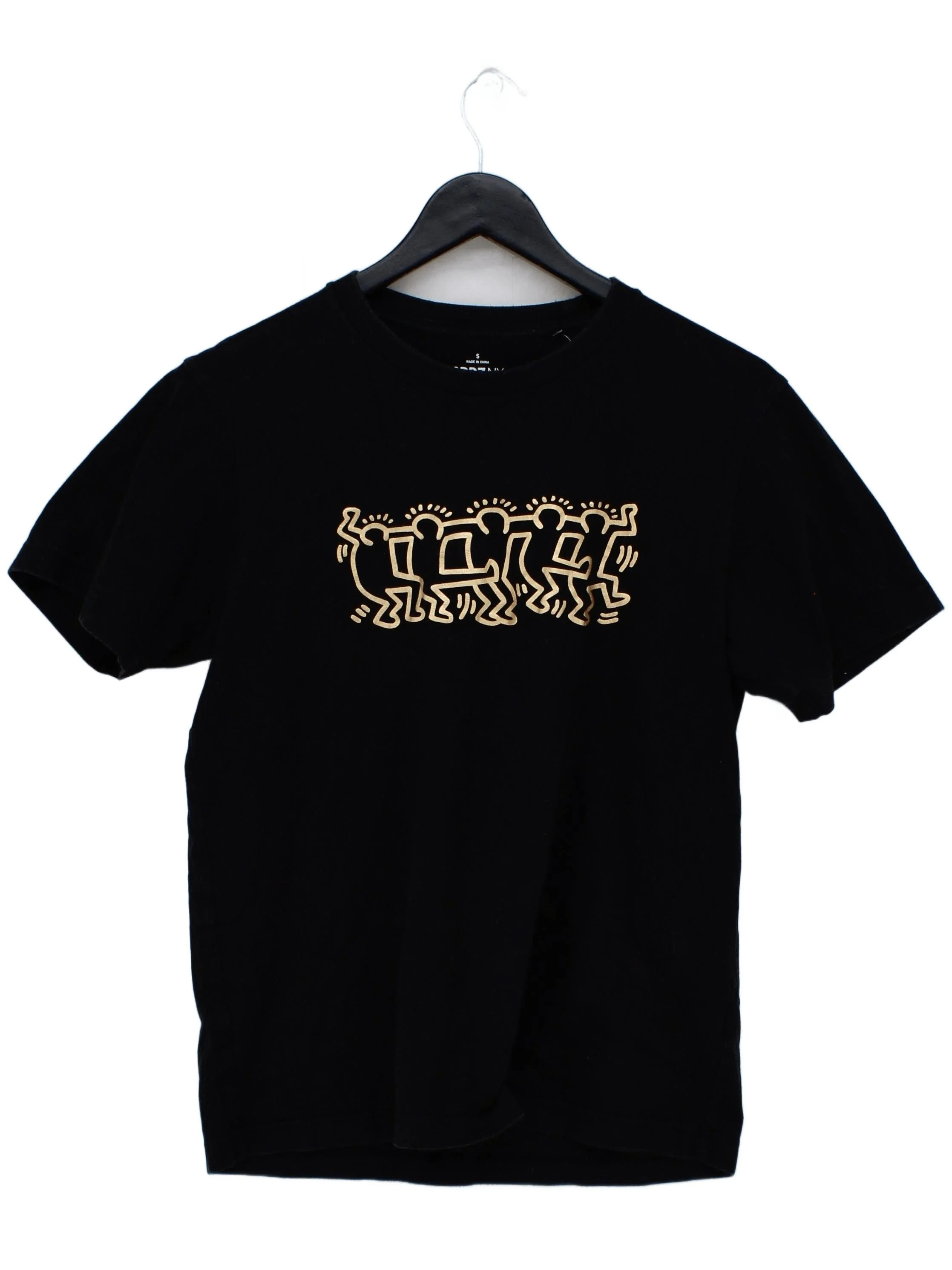 Uniqlo Men's T-Shirt S Black Graphic 100% Cotton Basic