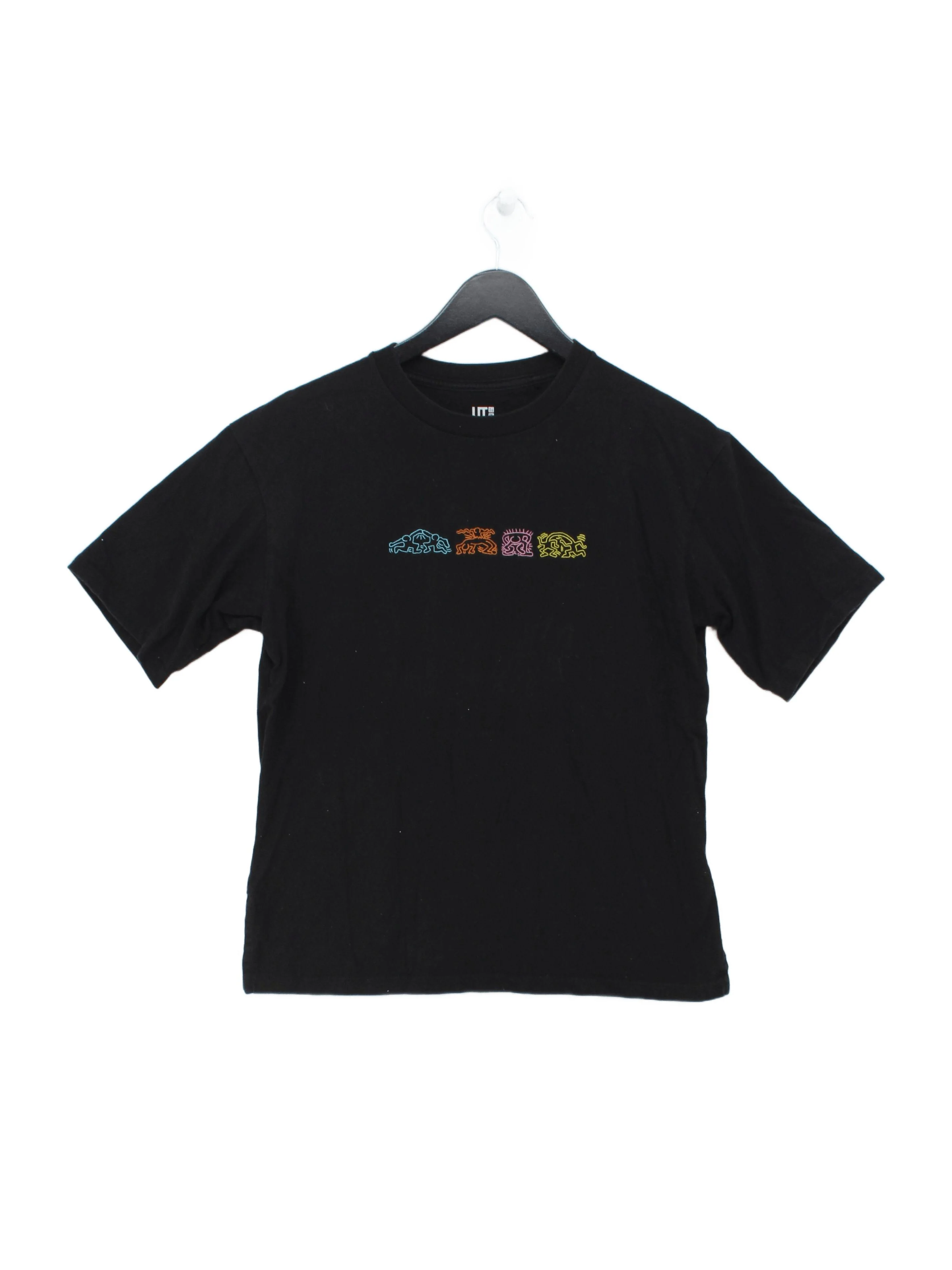 Uniqlo Men's T-Shirt S Black Graphic 100% Cotton Basic
