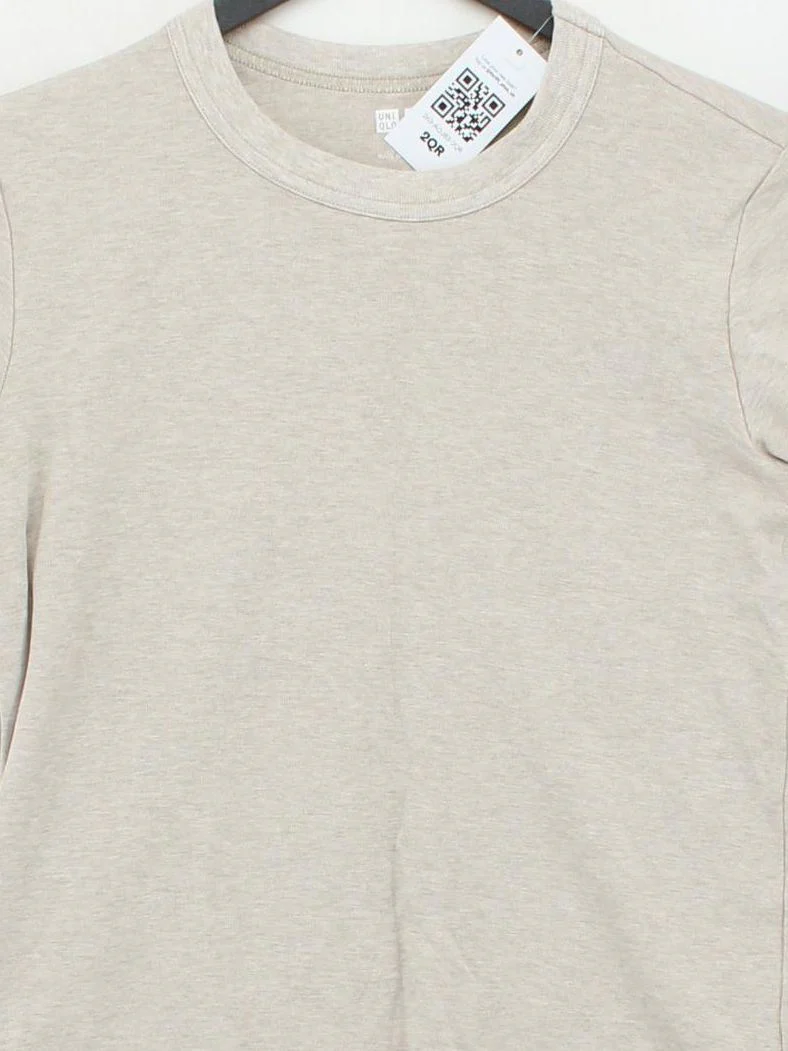 Uniqlo Men's T-Shirt S Cream 100% Cotton Basic - Image 3