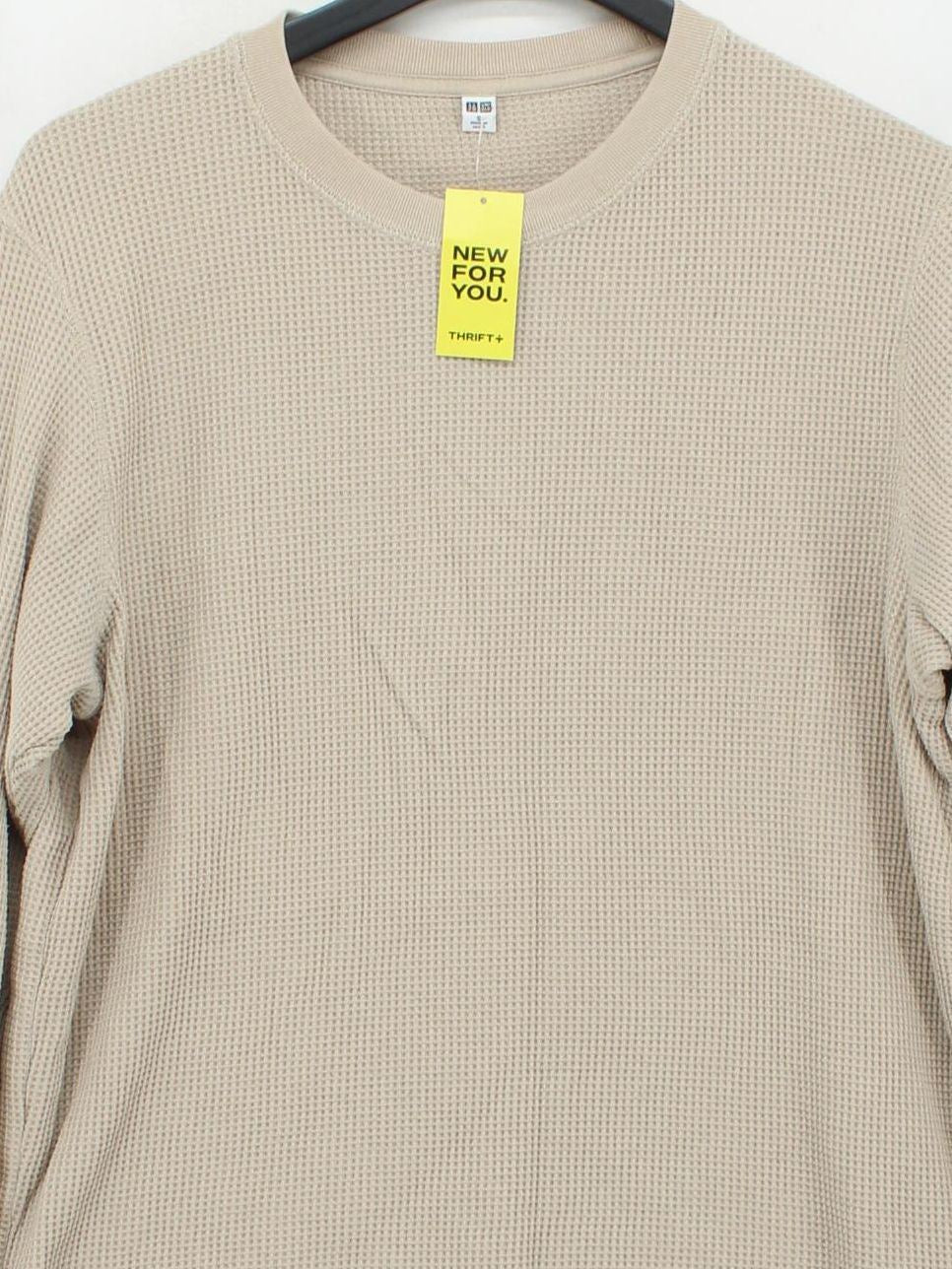 Uniqlo Men's T-Shirt S Cream Cotton with Polyester Basic - Image 3