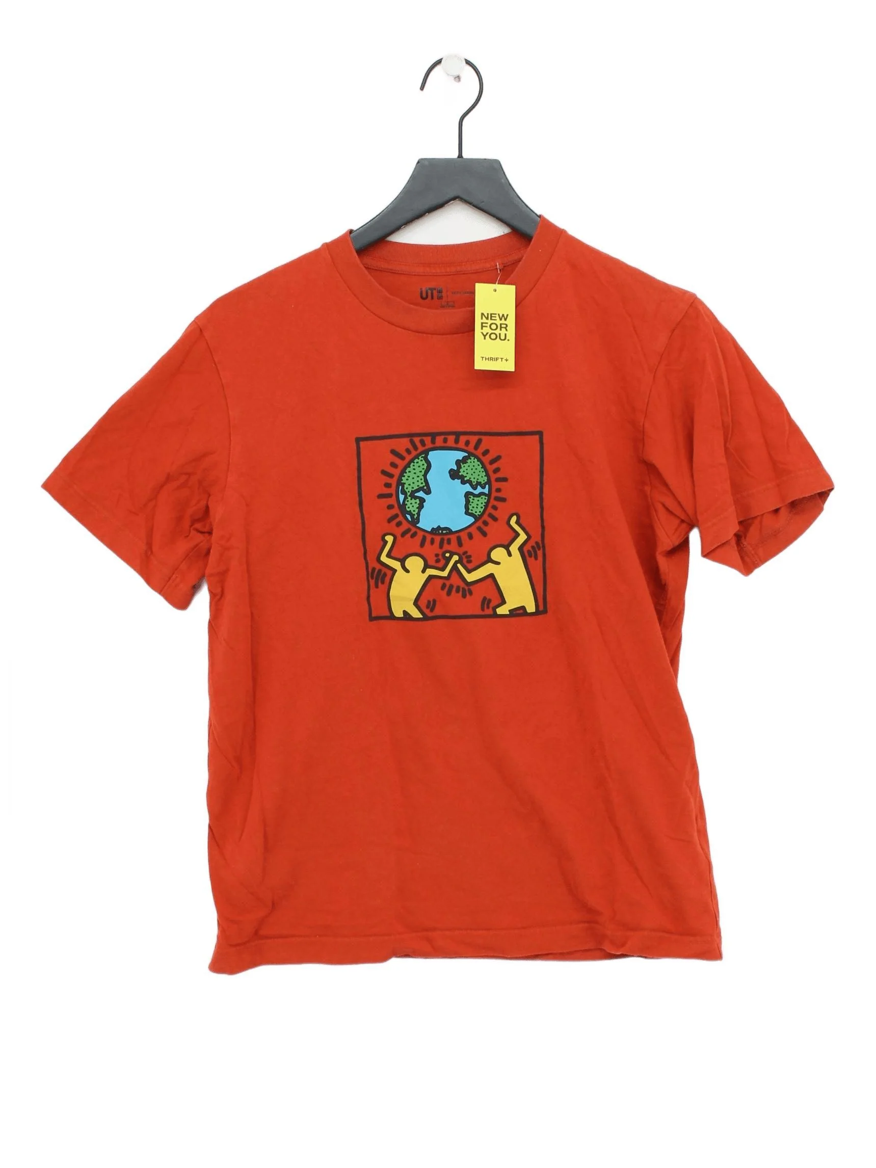Uniqlo Men's T-Shirt S Orange Graphic 100% Cotton Basic