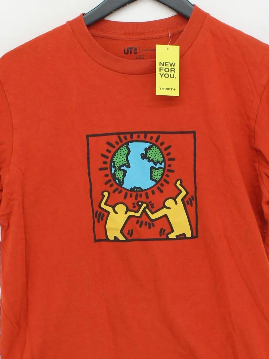 Uniqlo Men's T-Shirt S Orange Graphic 100% Cotton Basic - Image 3