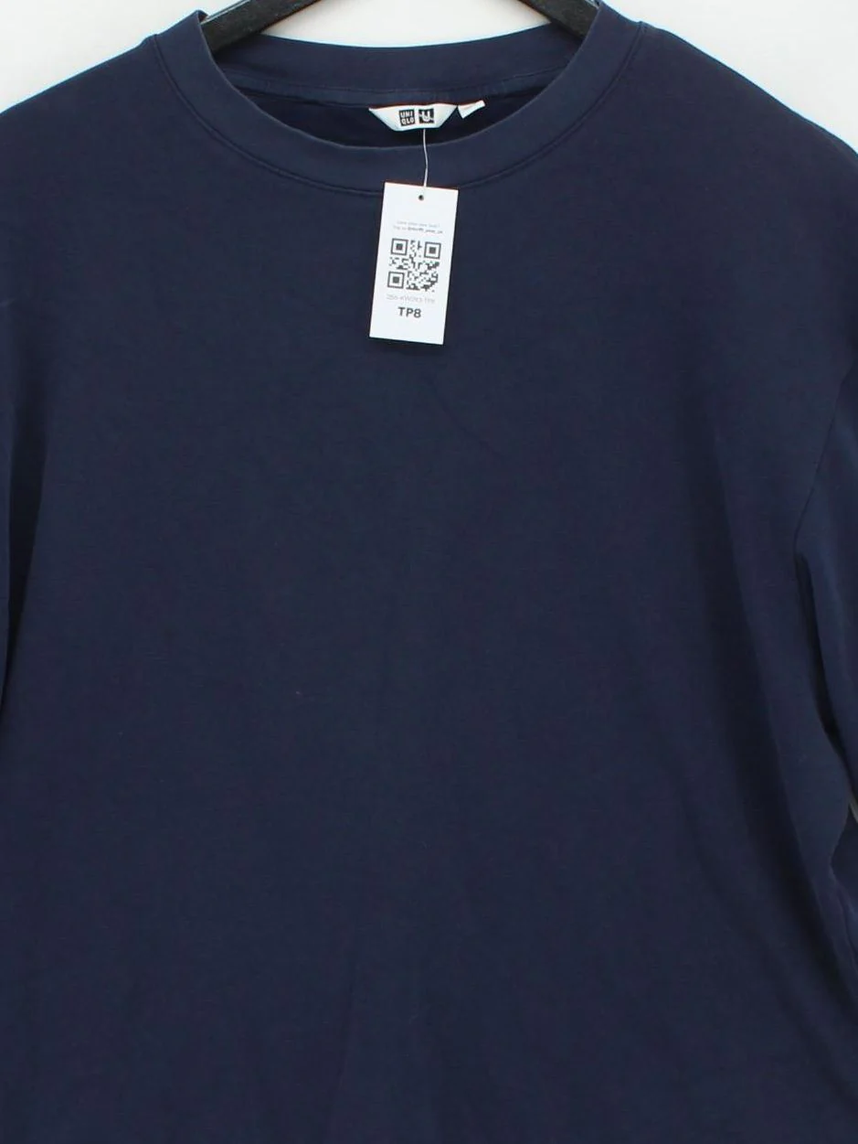 Uniqlo Men's T-Shirt XL Blue Cotton with Polyester, Elastane Basic - Image 3