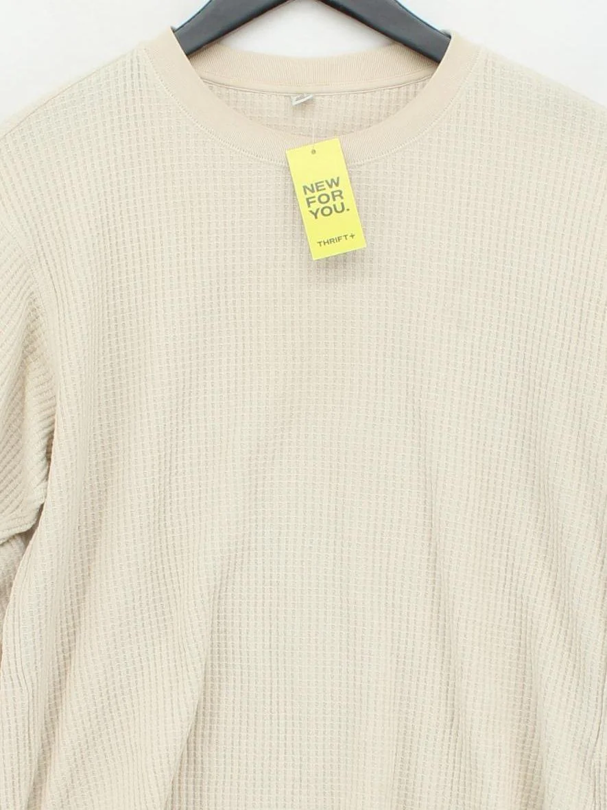 Uniqlo Men's T-Shirt XS Cream Cotton with Polyester Basic - Image 3