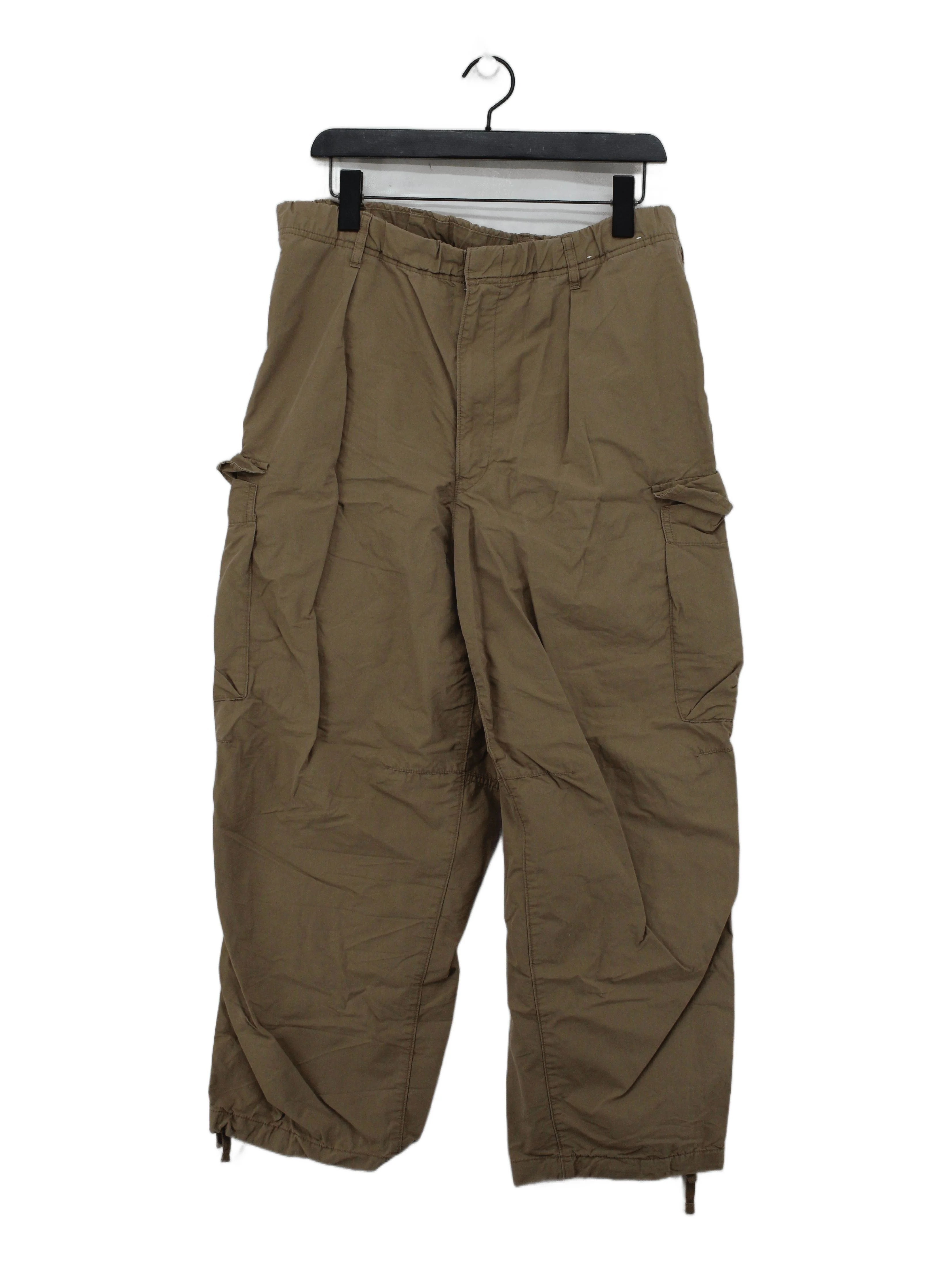Uniqlo Men's Trousers XL Tan Cotton with Nylon, Polyester Wide-Leg Cargo