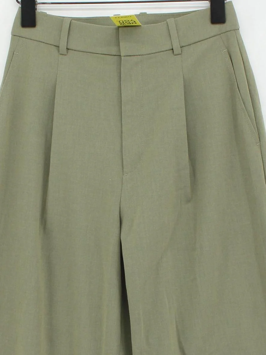 Uniqlo Men's Trousers XS Green Polyester with Viscose, Elastane Wide-Leg Capri - Image 3