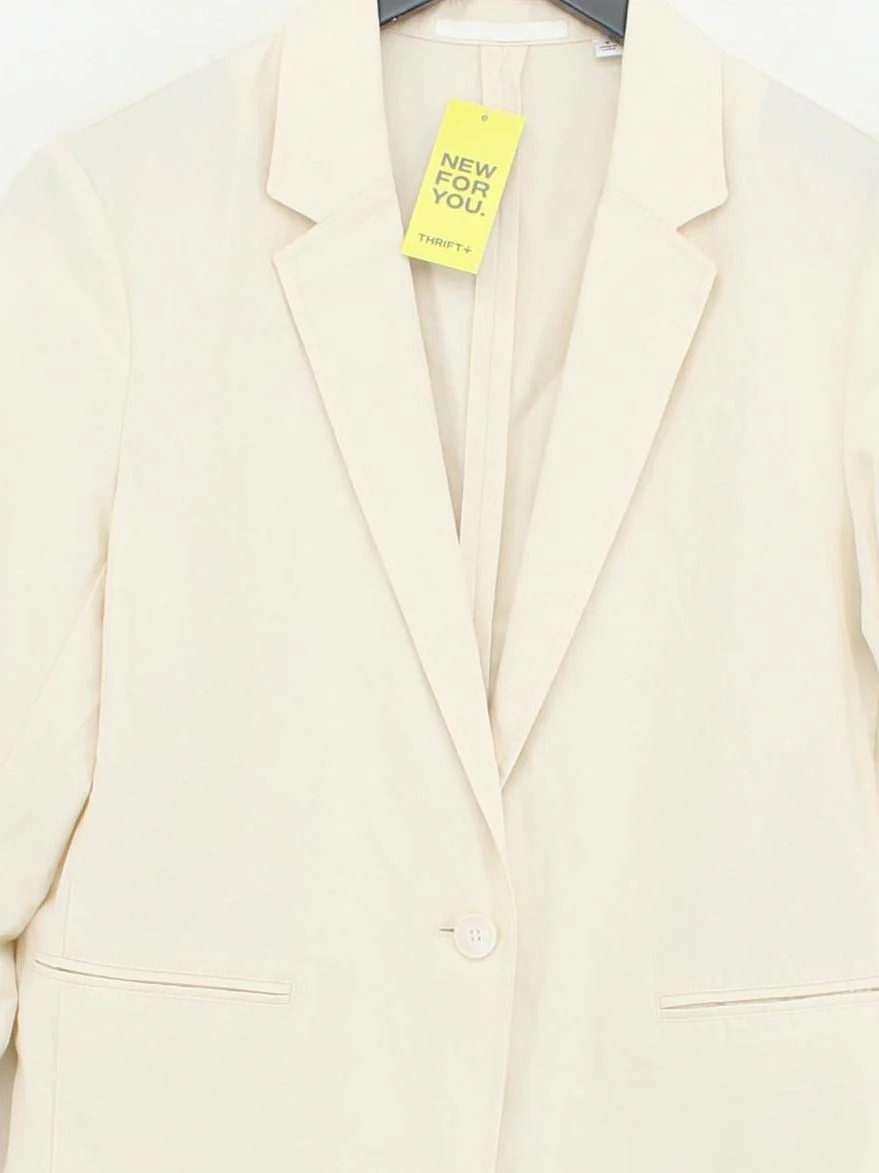 Uniqlo Women's Blazer S Cream Cotton with Linen Overcoat - Image 3