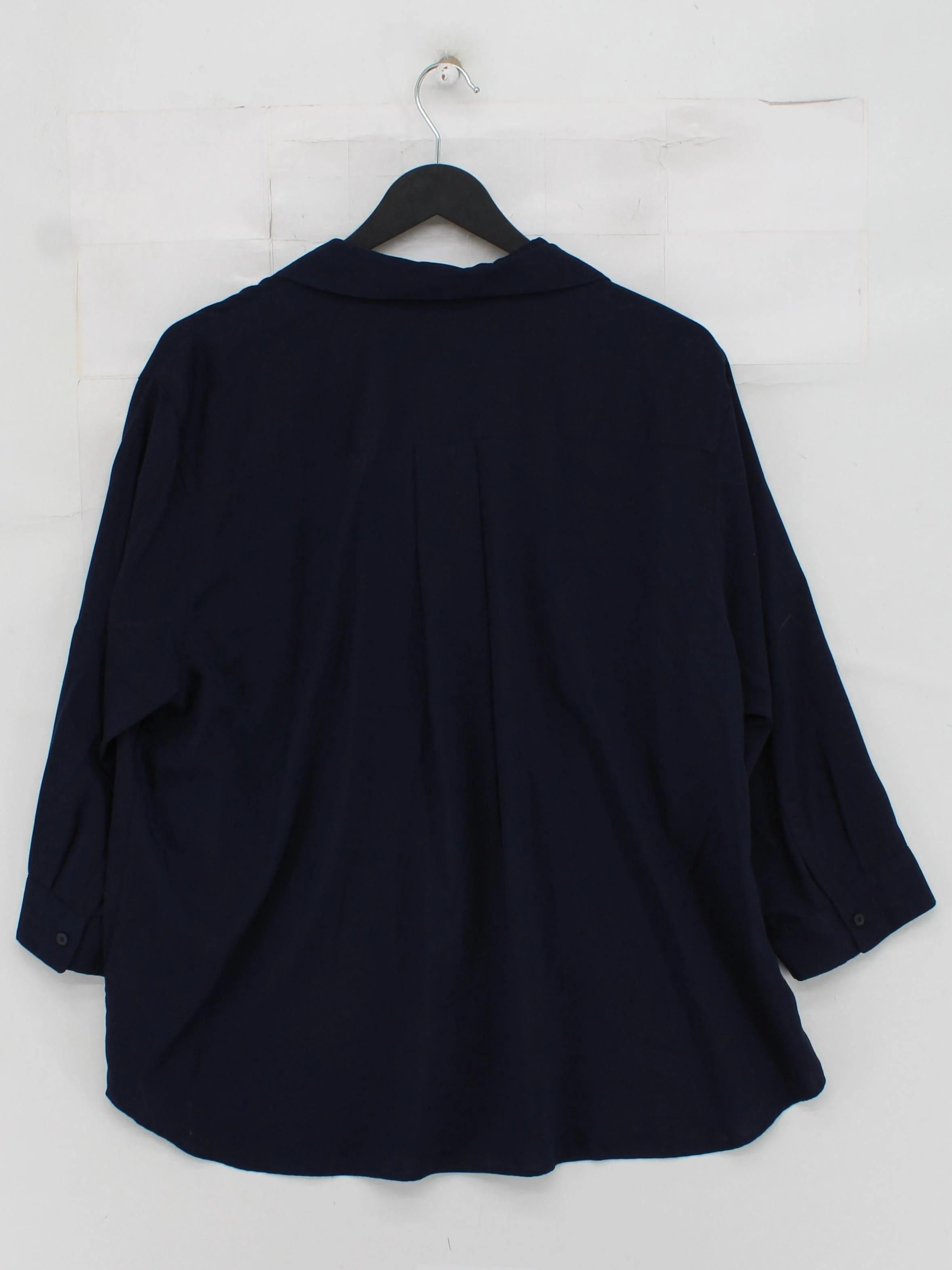 Uniqlo Women's Blouse XL Blue Viscose with Polyester 3/4 Sleeve Collared Basic - Image 2