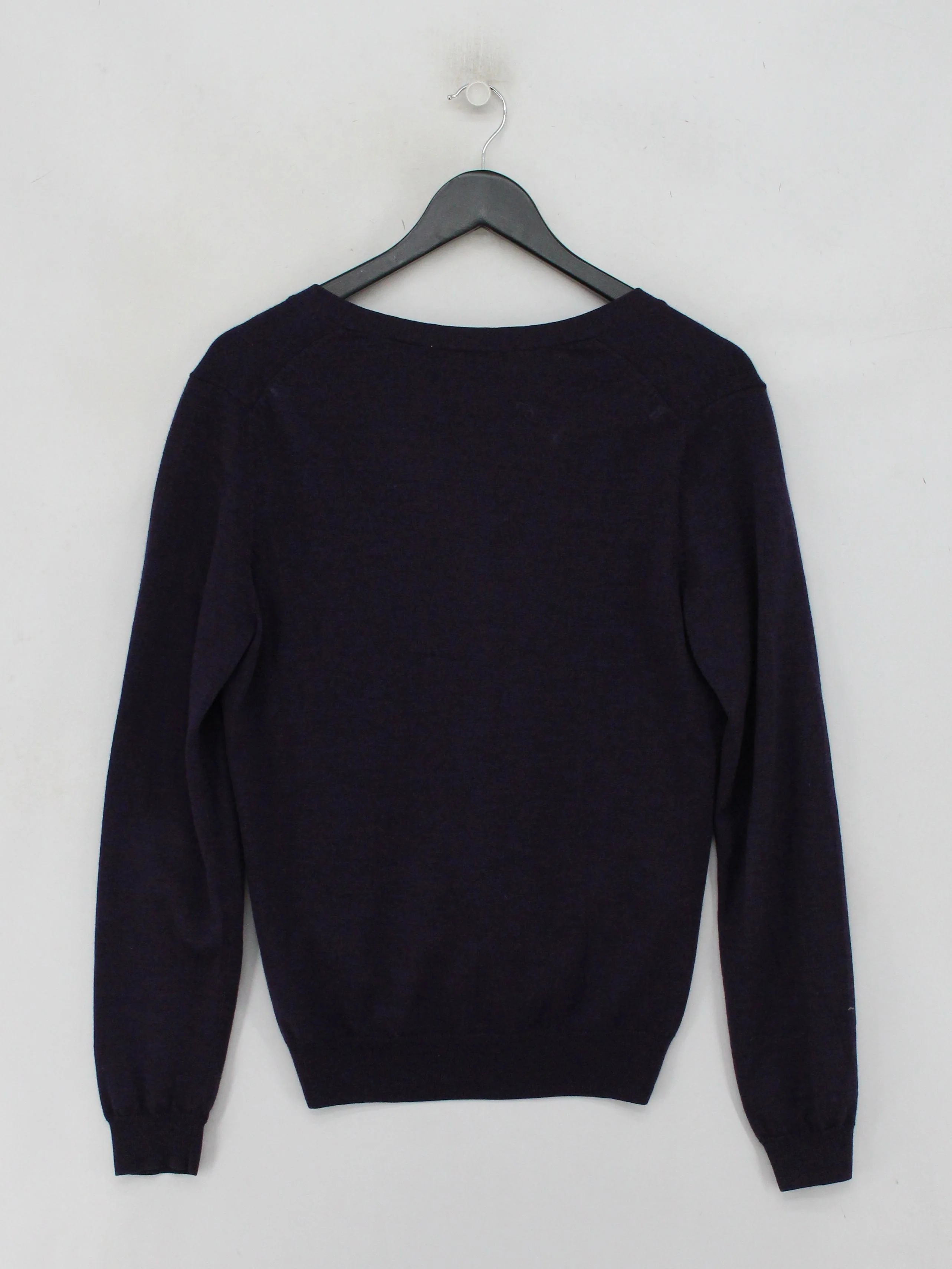 Uniqlo Women's Cardigan L Blue 100% Wool V-Neck Cardigan - Image 2
