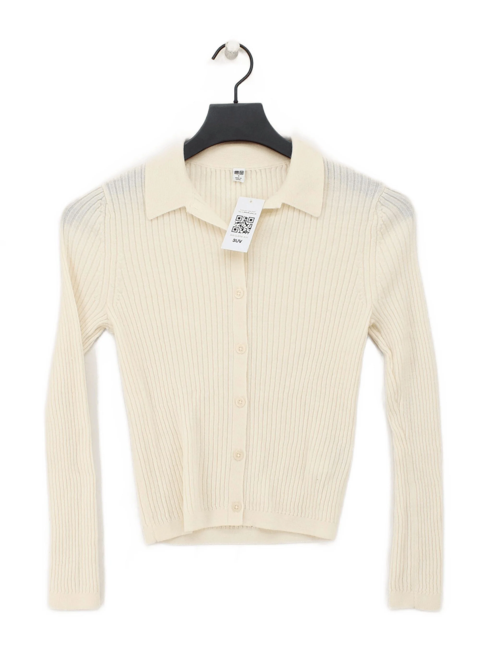 Uniqlo Women's Cardigan S Cream 100% Wool Collared Cardigan