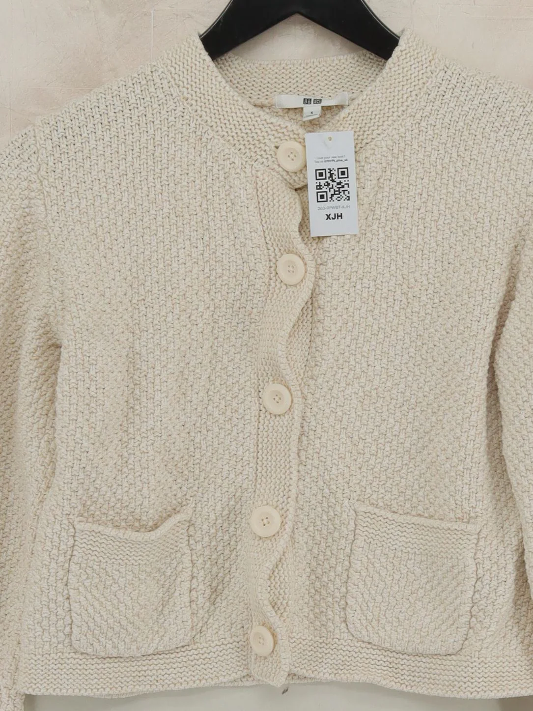 Uniqlo Women's Cardigan S Cream Cotton with Acrylic Round Neck Cardigan - Image 3