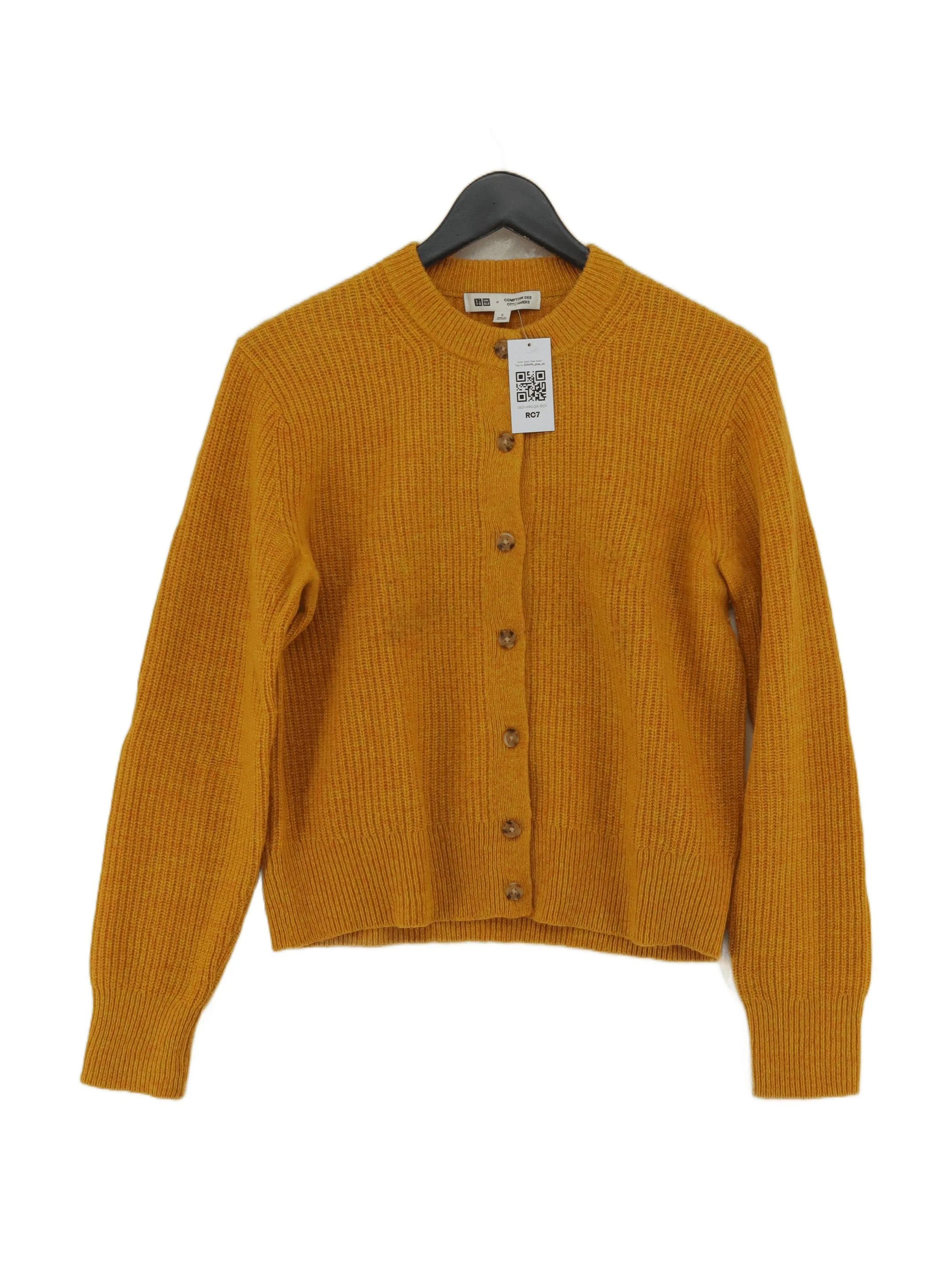 Uniqlo Women's Cardigan S Yellow 100% Wool Round Neck Cardigan