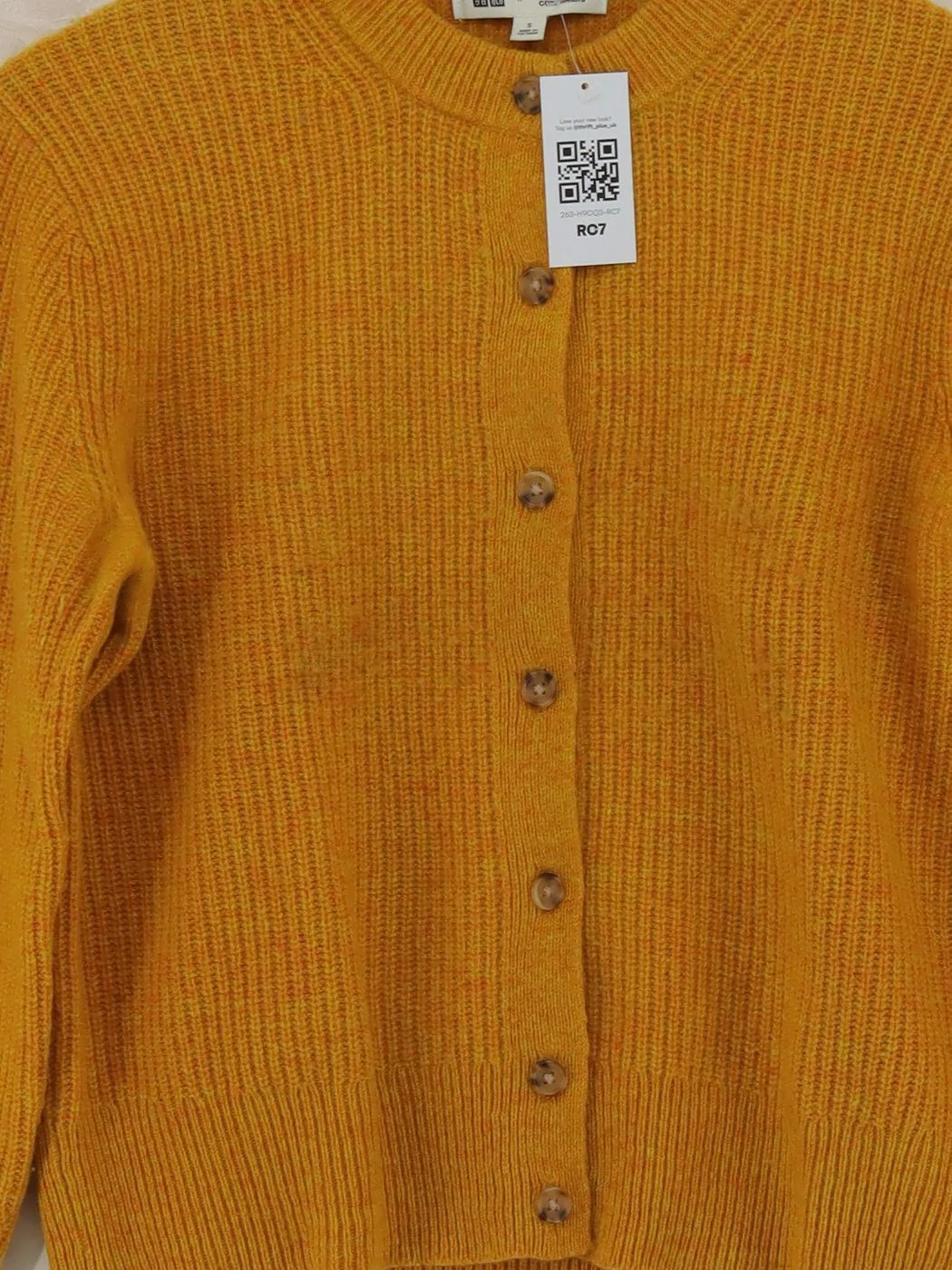 Uniqlo Women's Cardigan S Yellow 100% Wool Round Neck Cardigan - Image 3