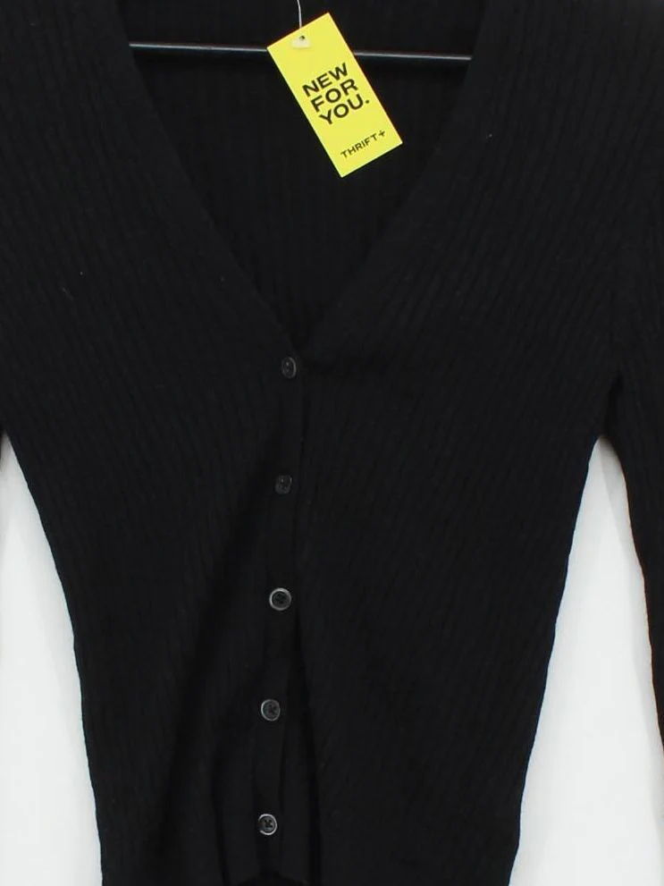 Uniqlo Women's Cardigan XS Black 100% Wool V-Neck Cardigan - Image 3
