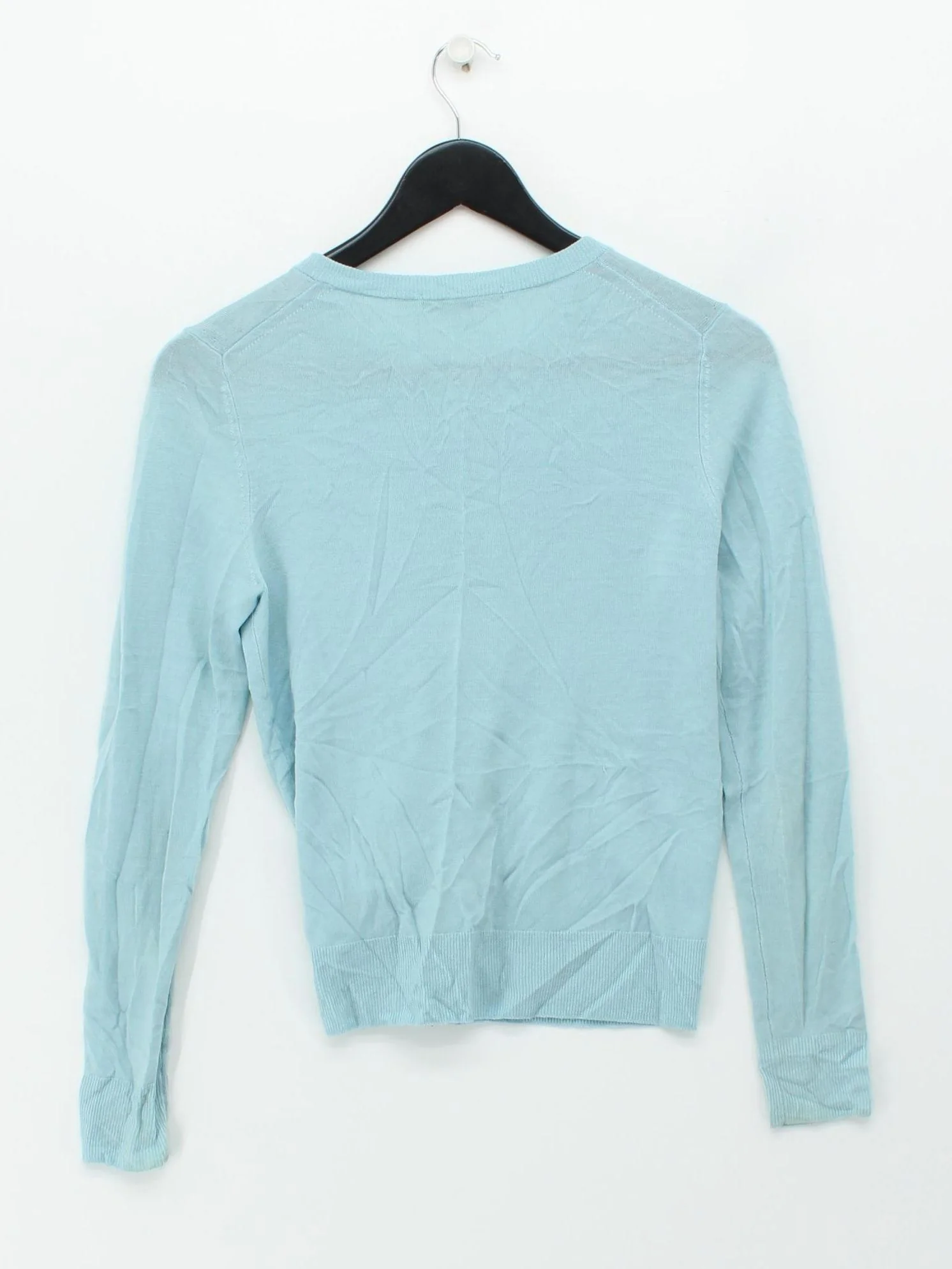 Uniqlo Women's Cardigan XS Blue 100% Wool Round Neck Cardigan - Image 2