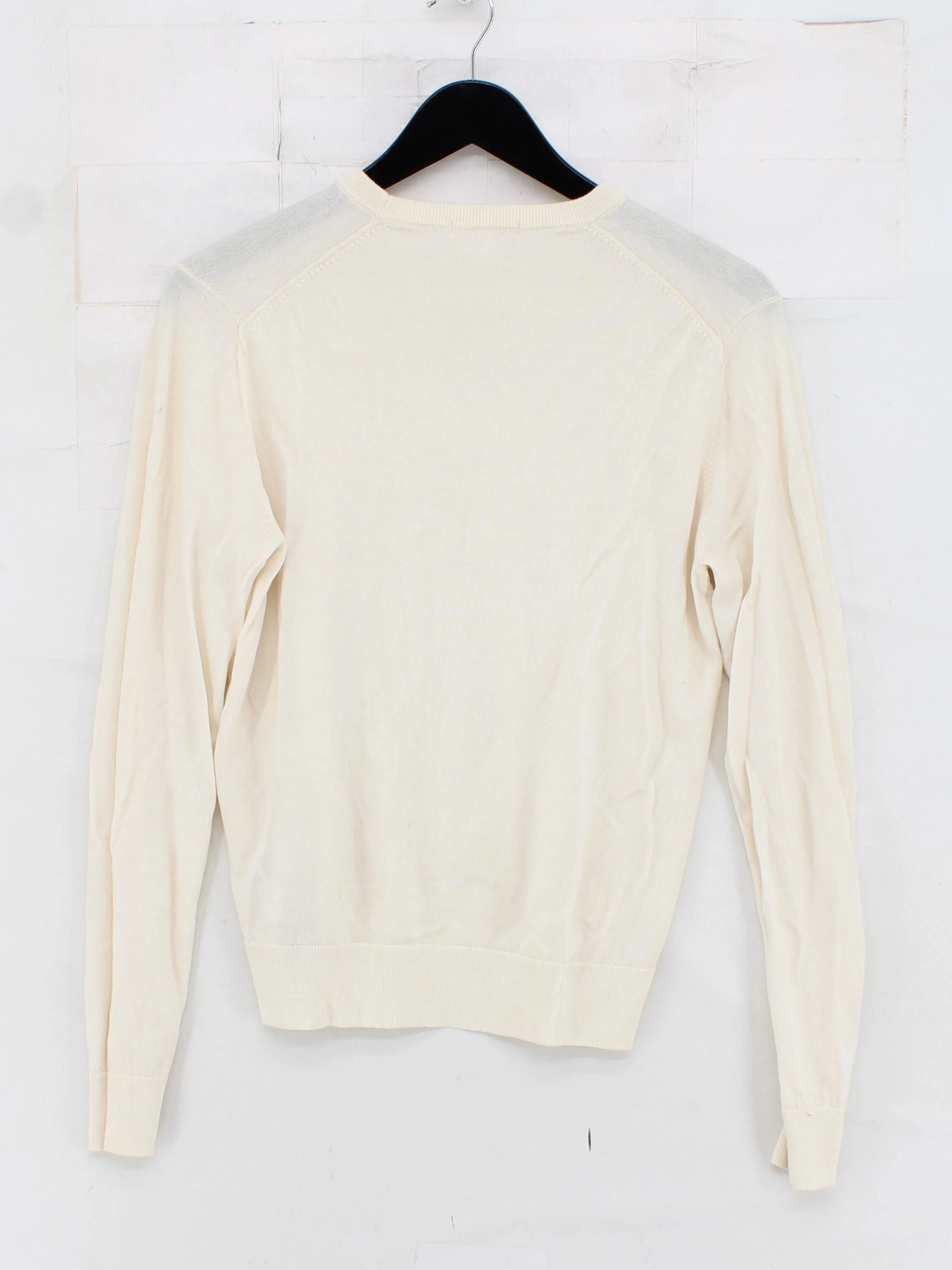 Uniqlo Women's Jumper M Cream 100% Wool Crew Neck Pullover - Image 2