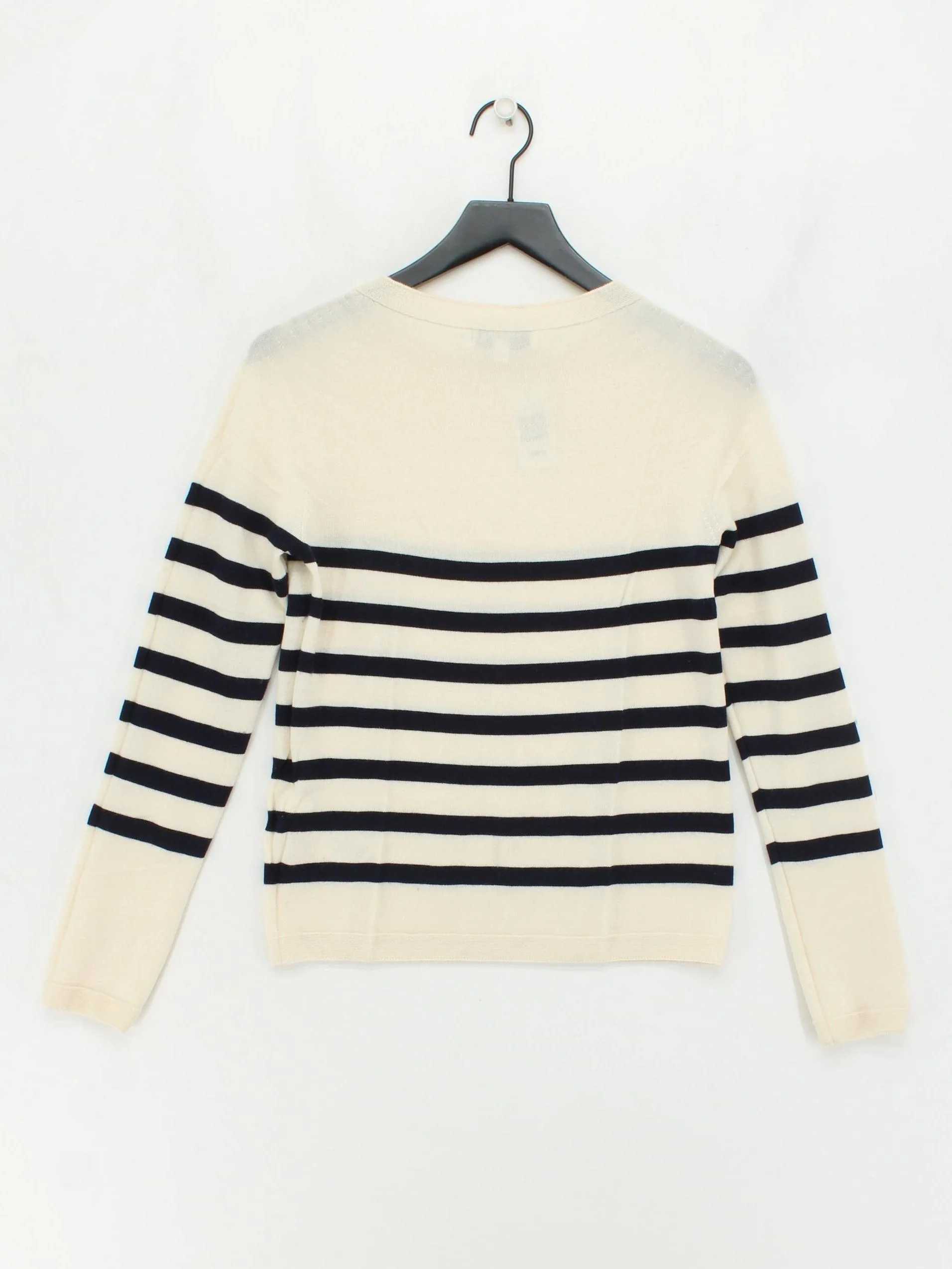 Uniqlo Women's Jumper S Cream Striped 100% Wool Crew Neck Pullover - Image 2