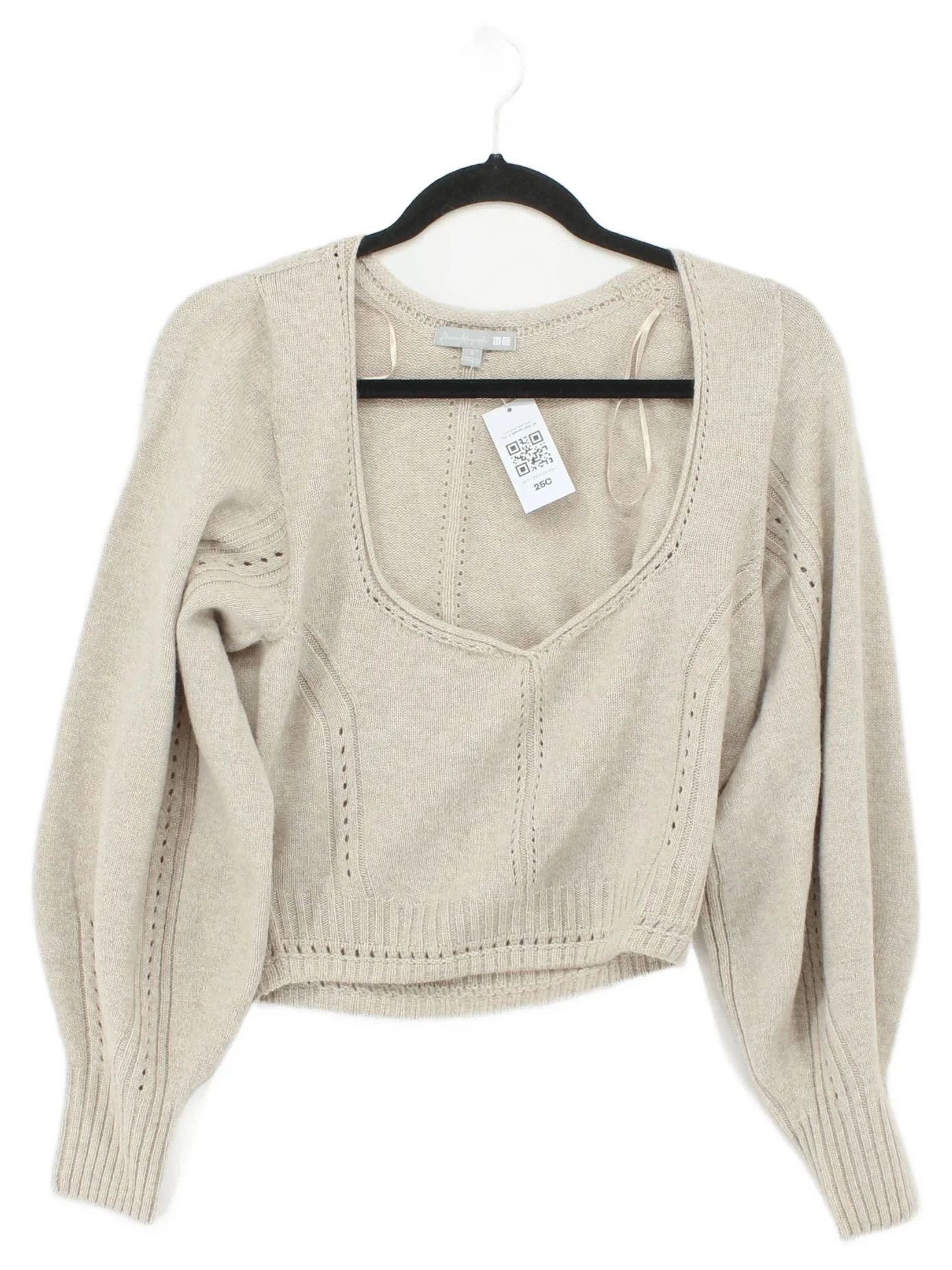 Uniqlo Women's Jumper S Cream Wool with Acrylic, Polyamide Square Neck Pullover