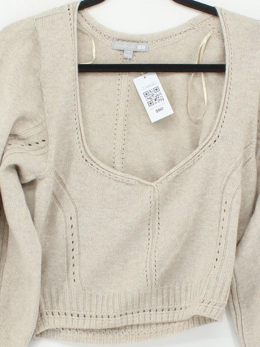 Uniqlo Women's Jumper S Cream Wool with Acrylic, Polyamide Square Neck Pullover - Image 3