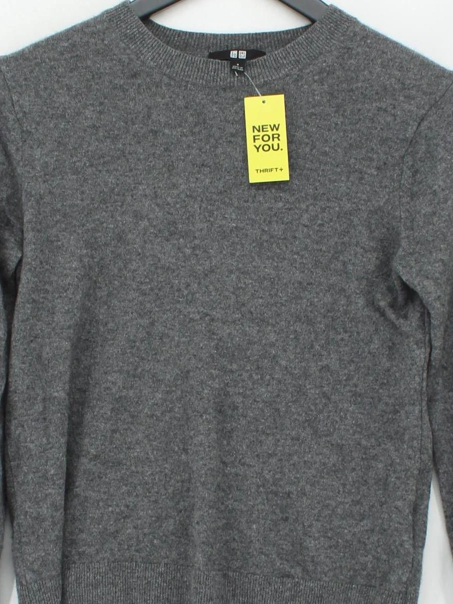 Uniqlo Women's Jumper S Grey 100% Cashmere Crew Neck Pullover - Image 3