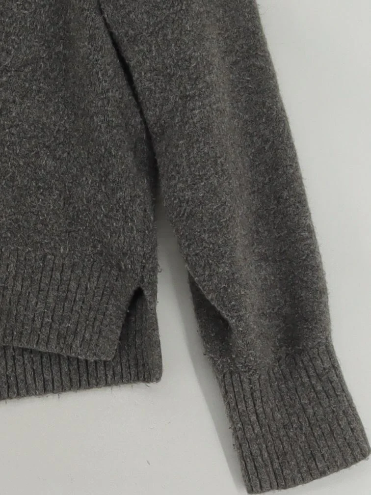 Uniqlo Women's Jumper S Grey 100% Wool Mock Neck Pullover - Image 4