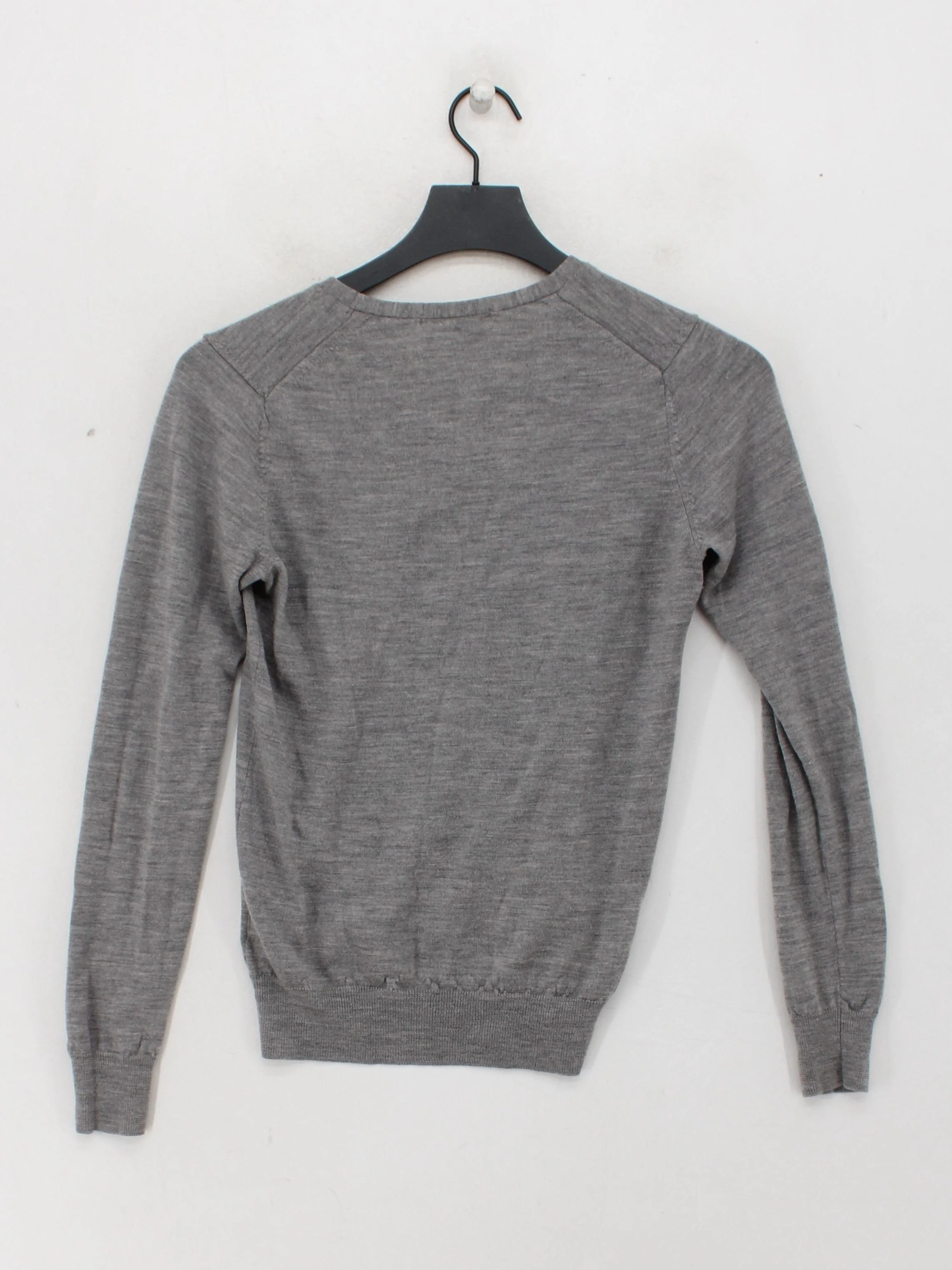 Uniqlo Women's Jumper S Grey 100% Wool V-Neck Pullover - Image 2