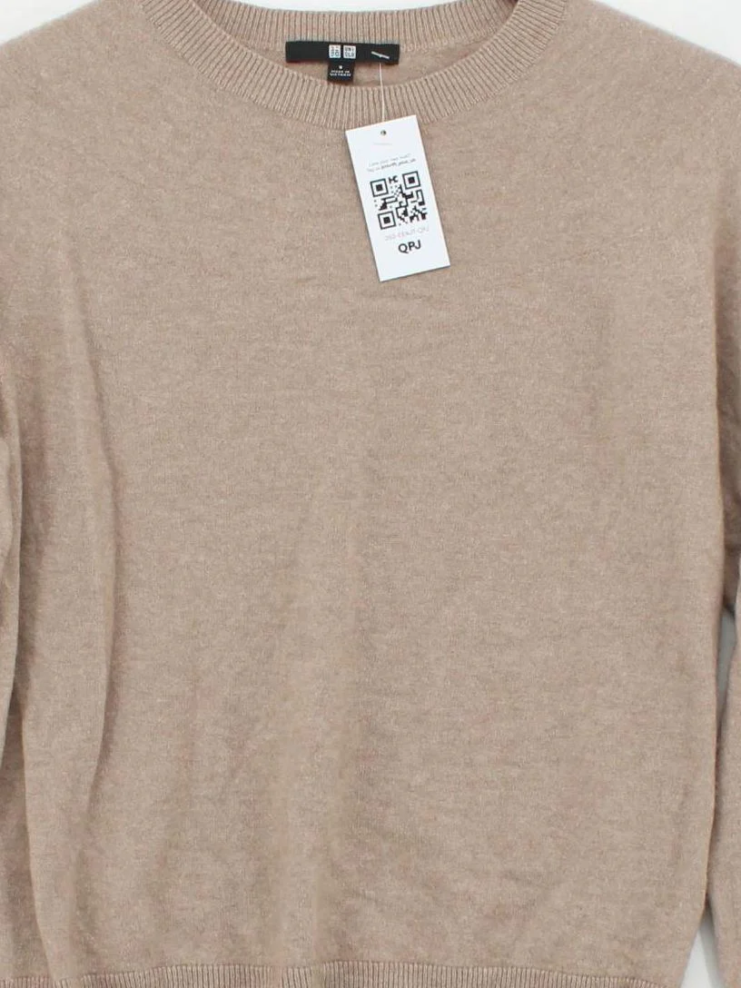 Uniqlo Women's Jumper S Tan 100% Cashmere Crew Neck Pullover - Image 3