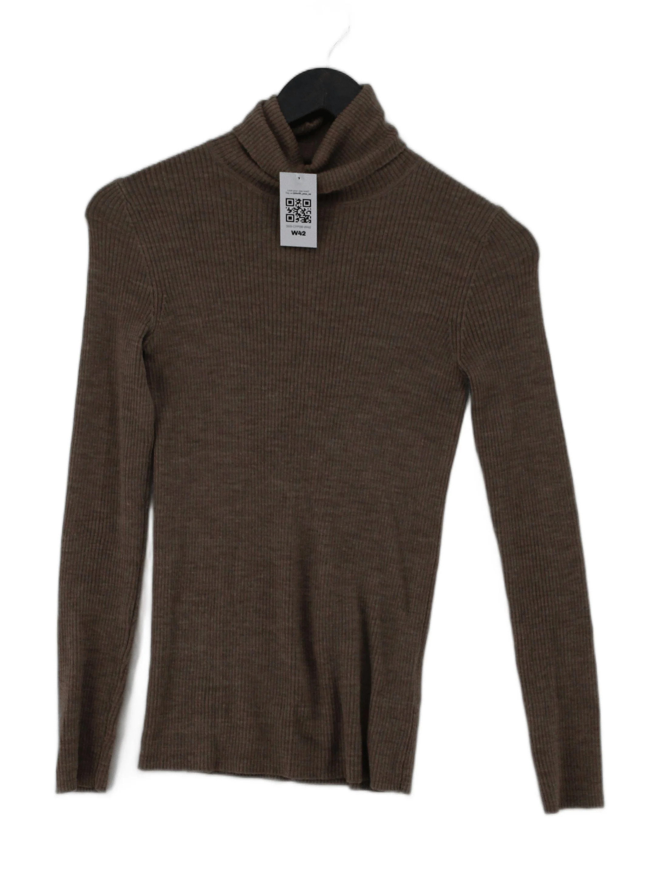 Uniqlo Women's Jumper UK 8 Brown 100% Wool Roll Neck Pullover