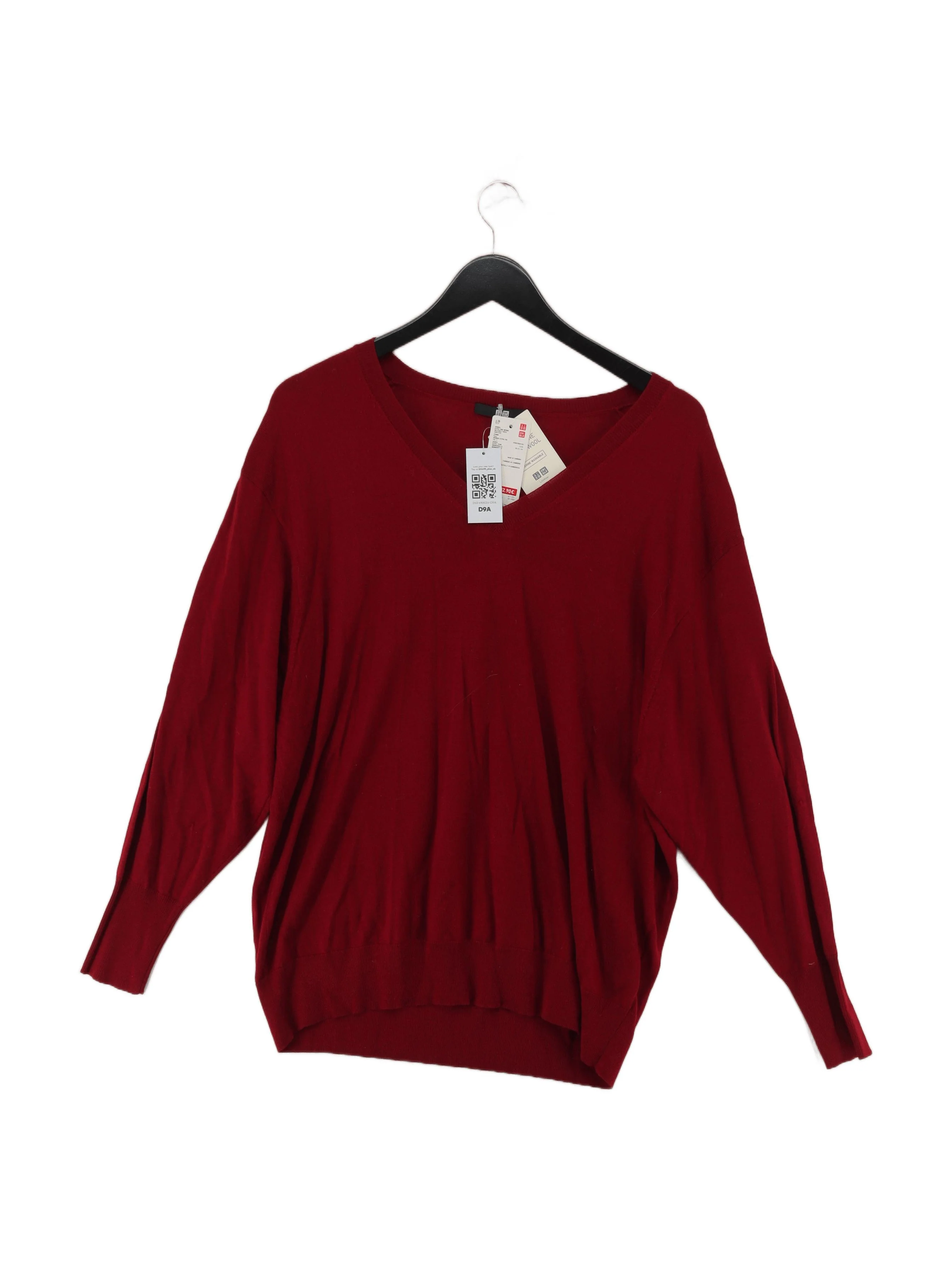 Uniqlo Women's Jumper XL Red 100% Wool V-Neck Pullover New with tags