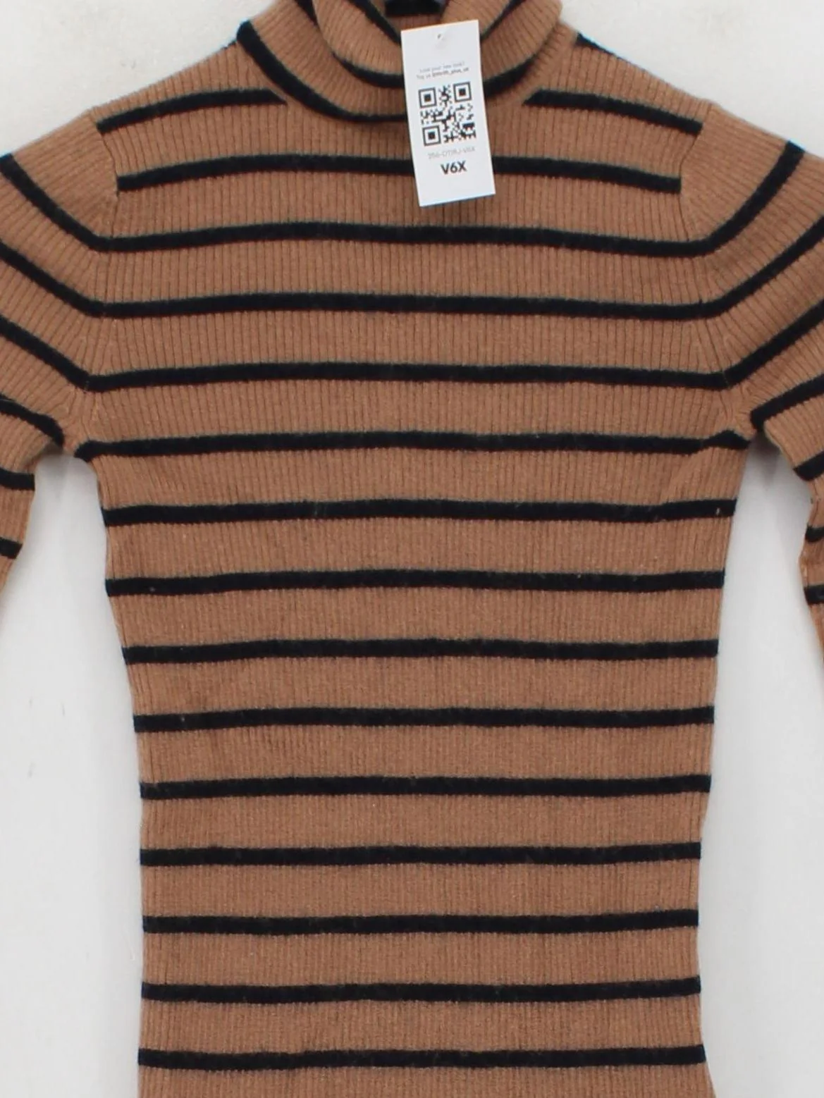 Uniqlo Women's Jumper XS Brown Striped 100% Wool Roll Neck Pullover - Image 3