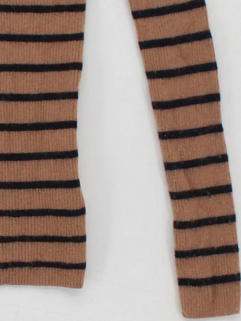 Uniqlo Women's Jumper XS Brown Striped 100% Wool Roll Neck Pullover - Image 4