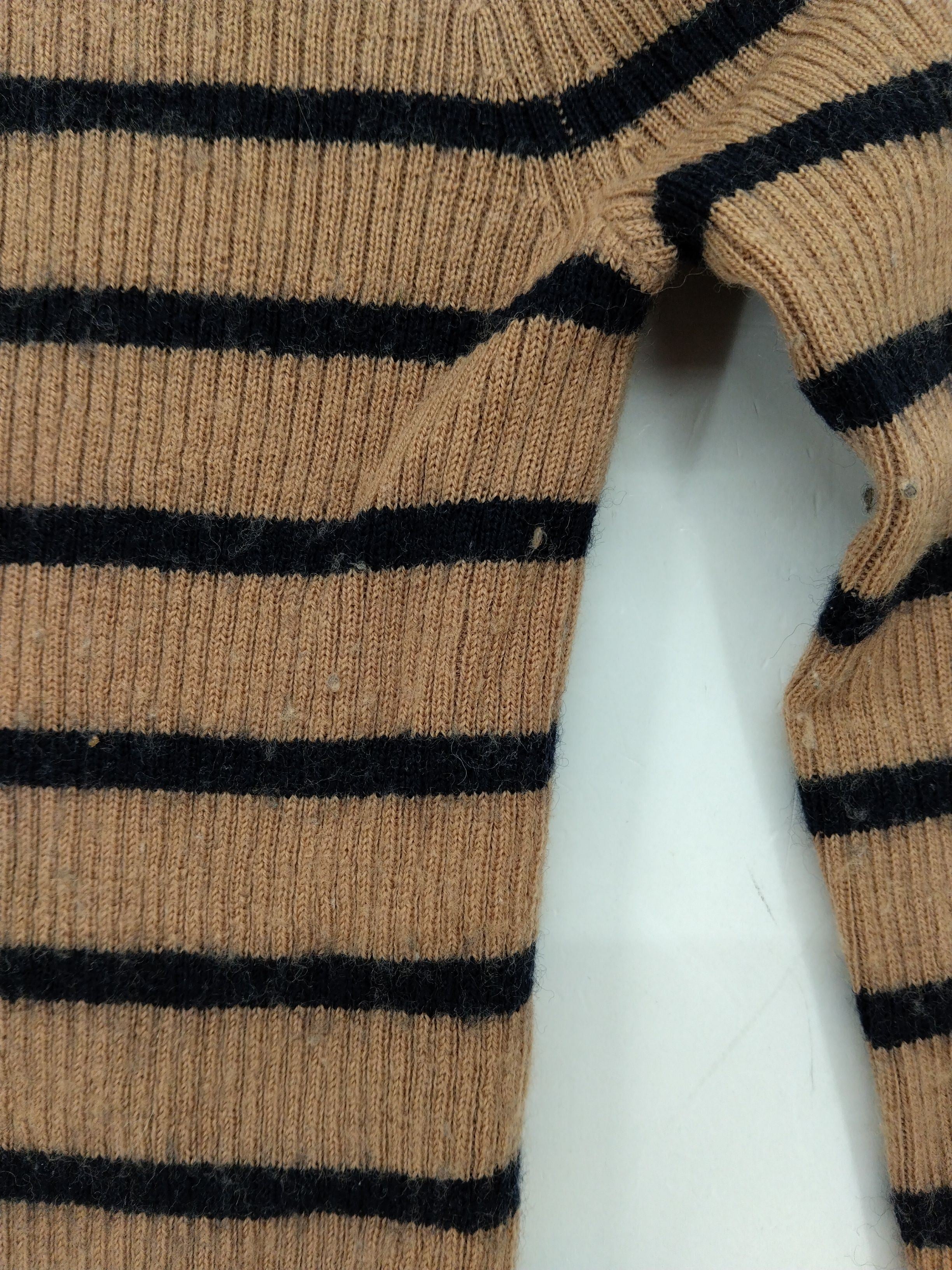 Uniqlo Women's Jumper XS Brown Striped 100% Wool Roll Neck Pullover - Image 5