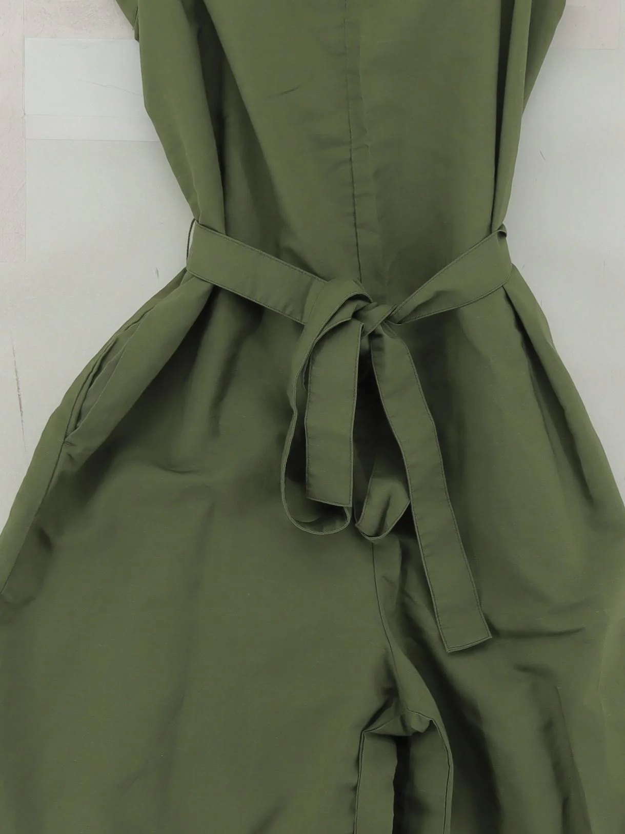 Uniqlo Women's Jumpsuit M Green Viscose with Linen, Polyester Wide-Leg Jumpsuit - Image 3