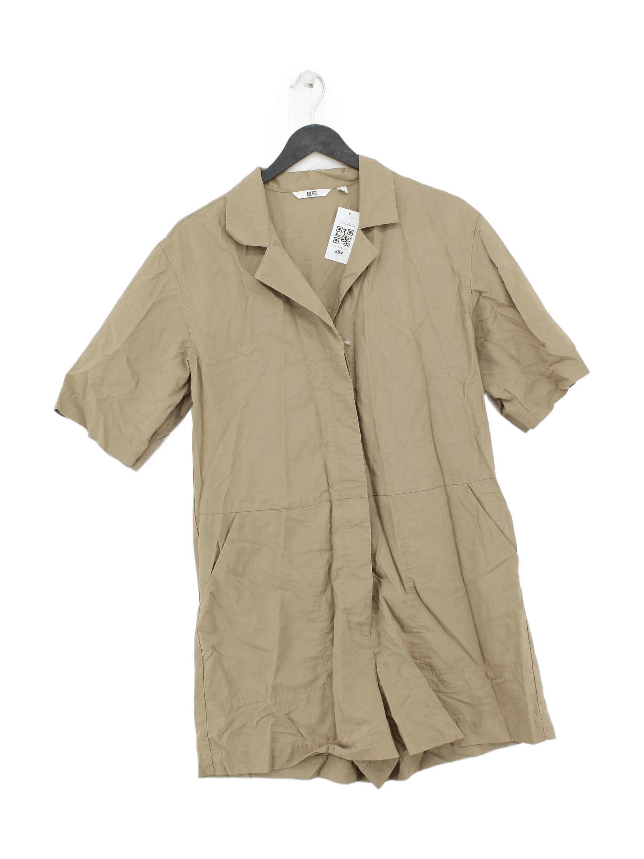Uniqlo Women's Playsuit L Tan Linen with Viscose, Polyester Playsuit