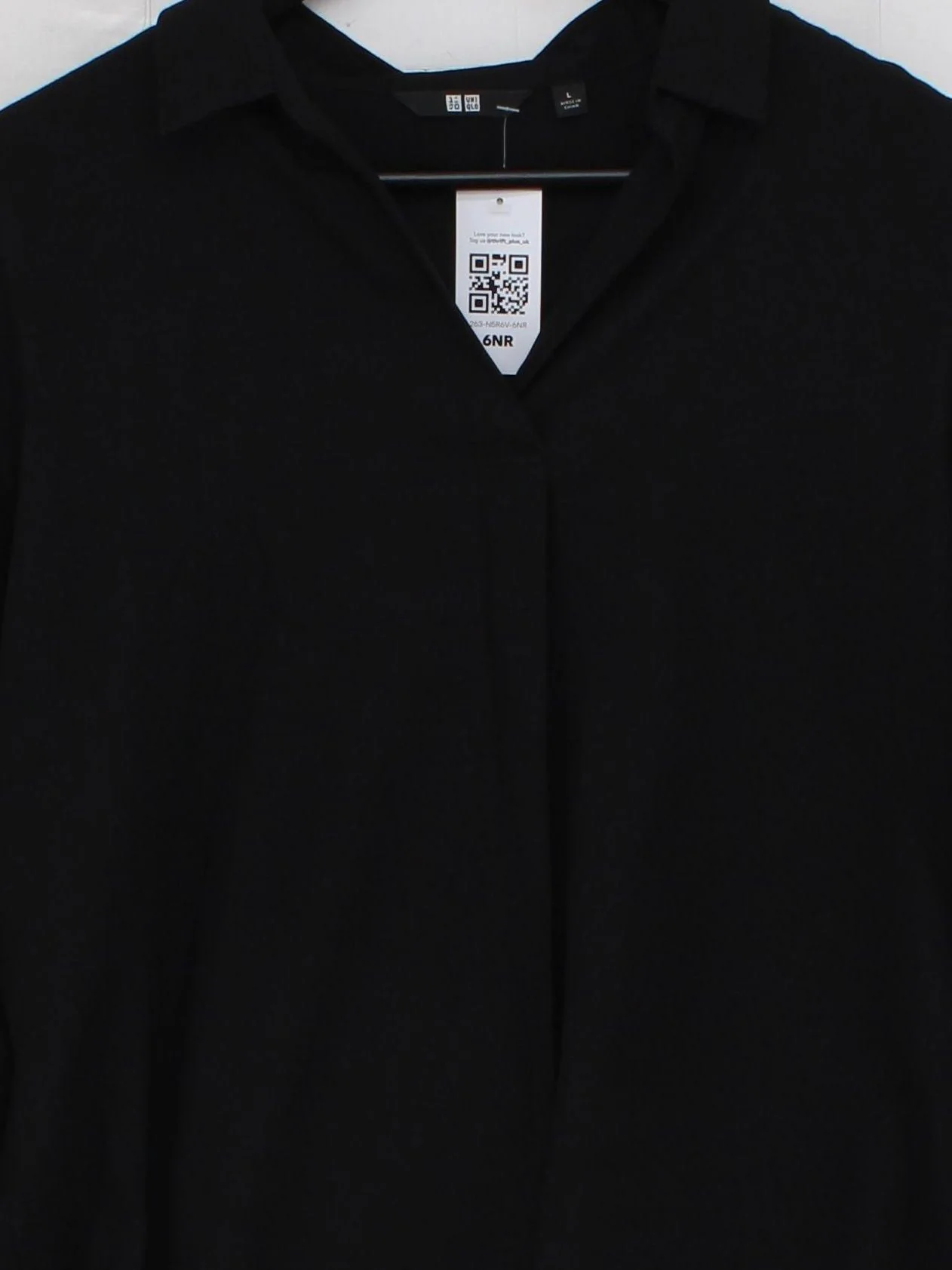 Uniqlo Women's Shirt L Black Viscose with Polyester 3/4 Sleeve Collared Basic - Image 3