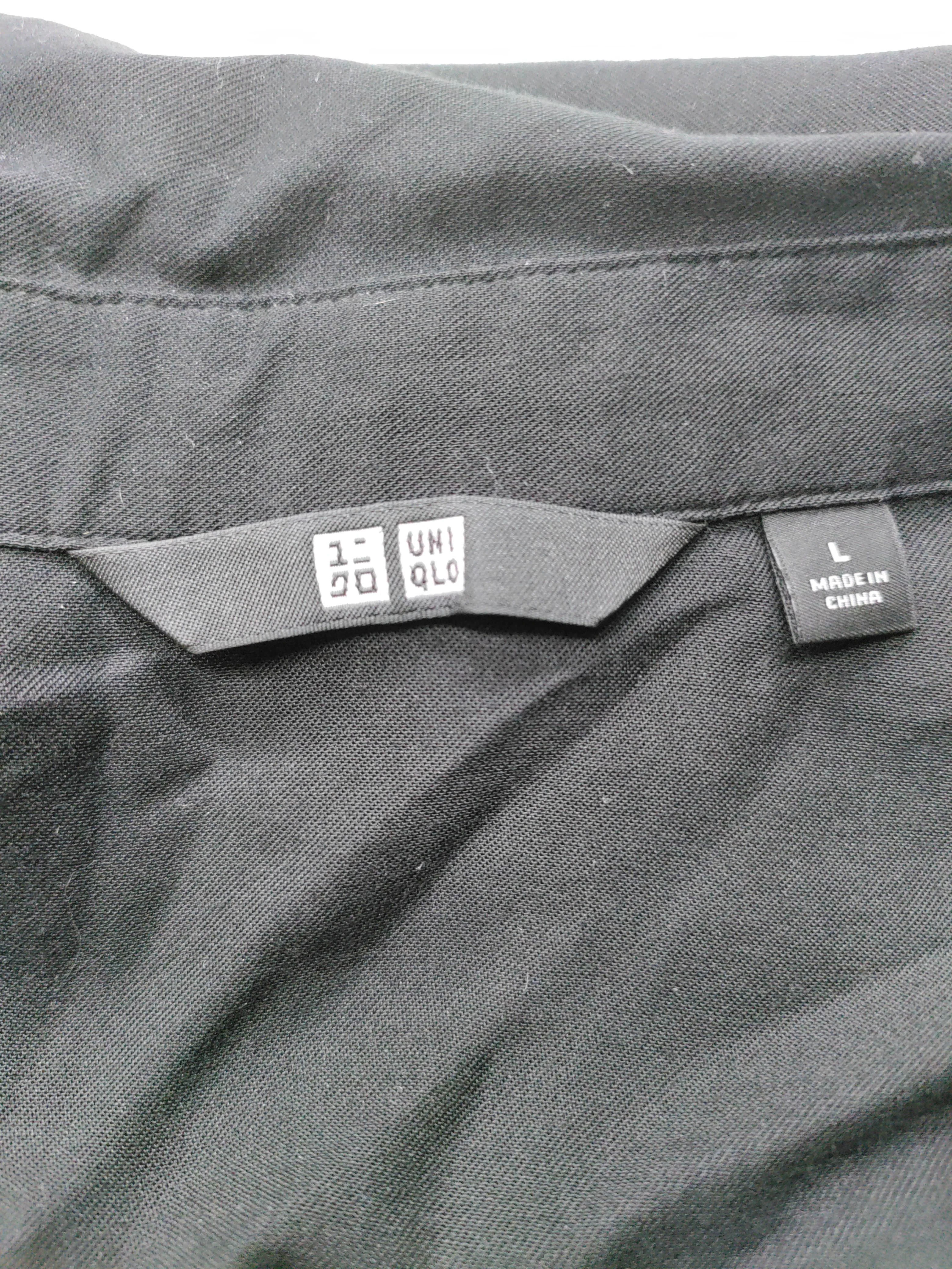 Uniqlo Women's Shirt L Black Viscose with Polyester 3/4 Sleeve Collared Basic - Image 5